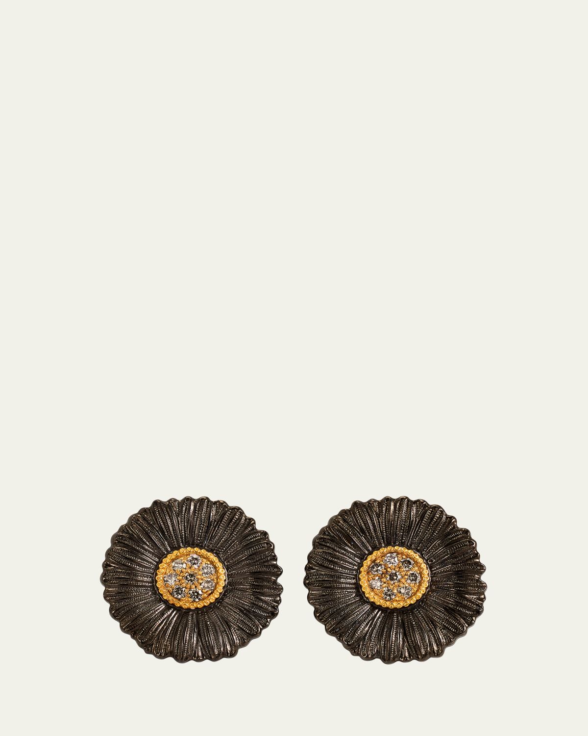 Buccellati Blossoms Gardenia Burnished Sterling Silver & 18K Yellow Gold Diamond Button Earrings, 2.5cm