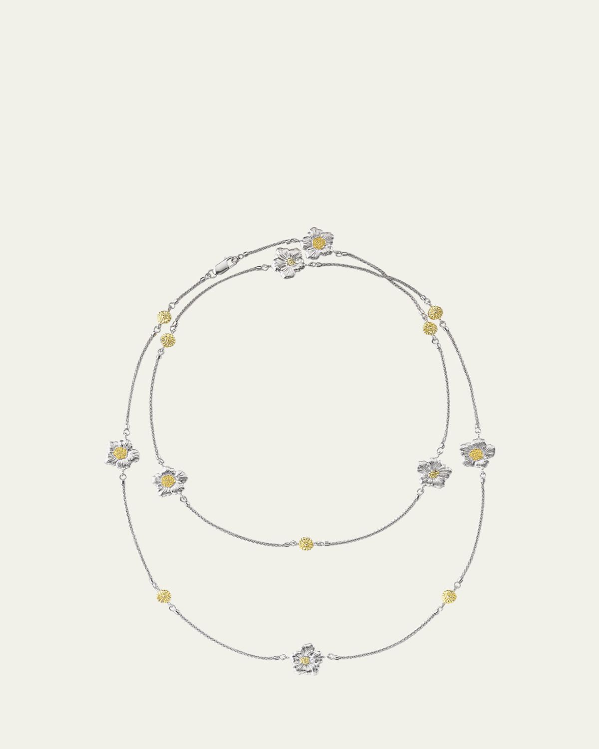 Buccellati Blossoms Gardenia Long Necklace in Sterling Silver and 18K Gold with Diamonds