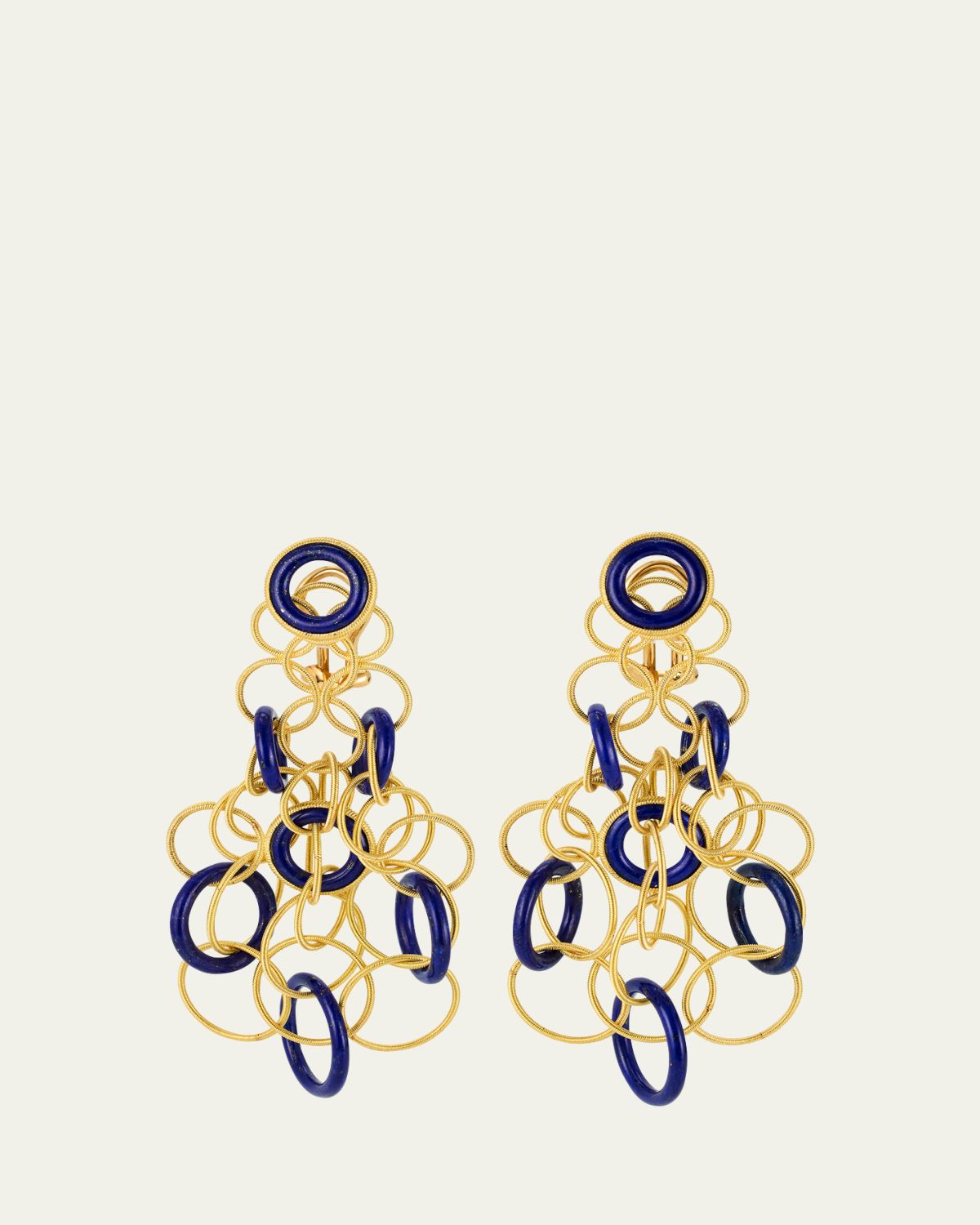 Buccellati Hawaii Color 18K Yellow Gold Lapis Lazuli Earrings, 7cm
