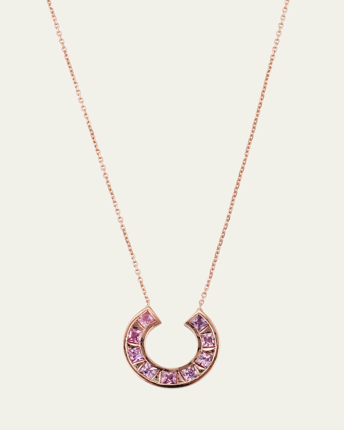 JOLLY BIJOU 14k Rose Gold Sundial Pink Sapphire Pendant Necklace