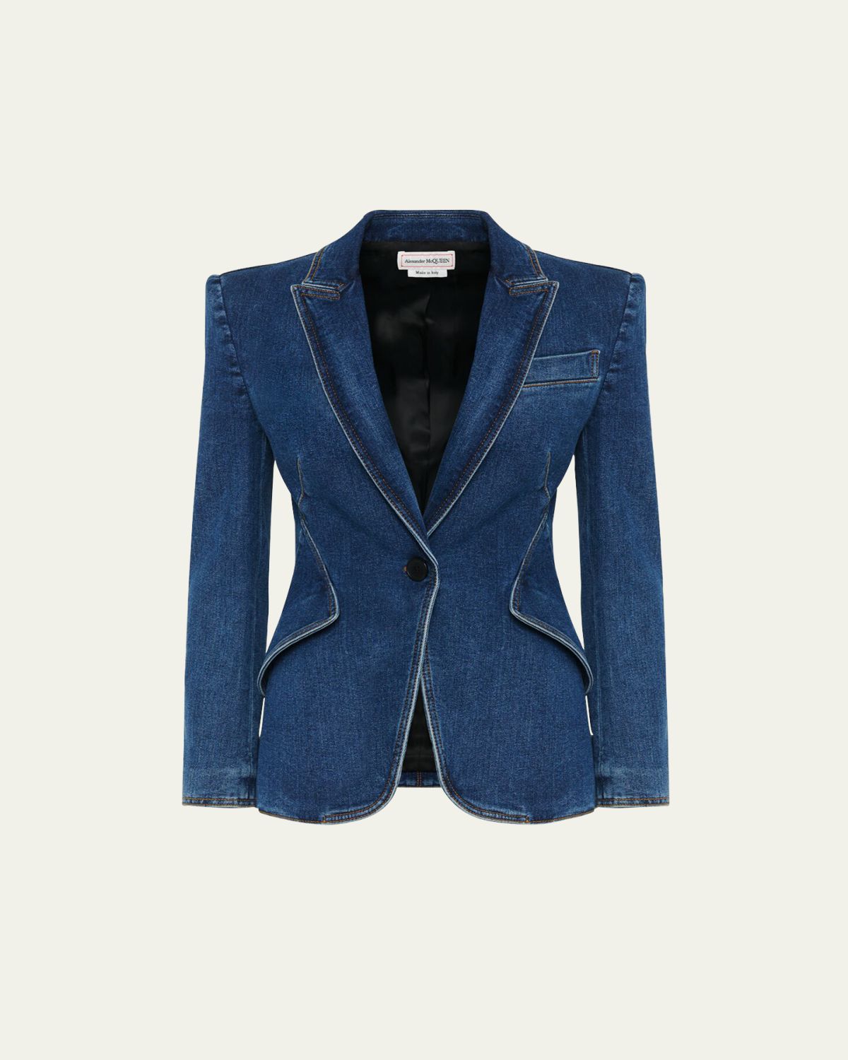McQueen Medium-Wash Denim Single-Breasted Blazer