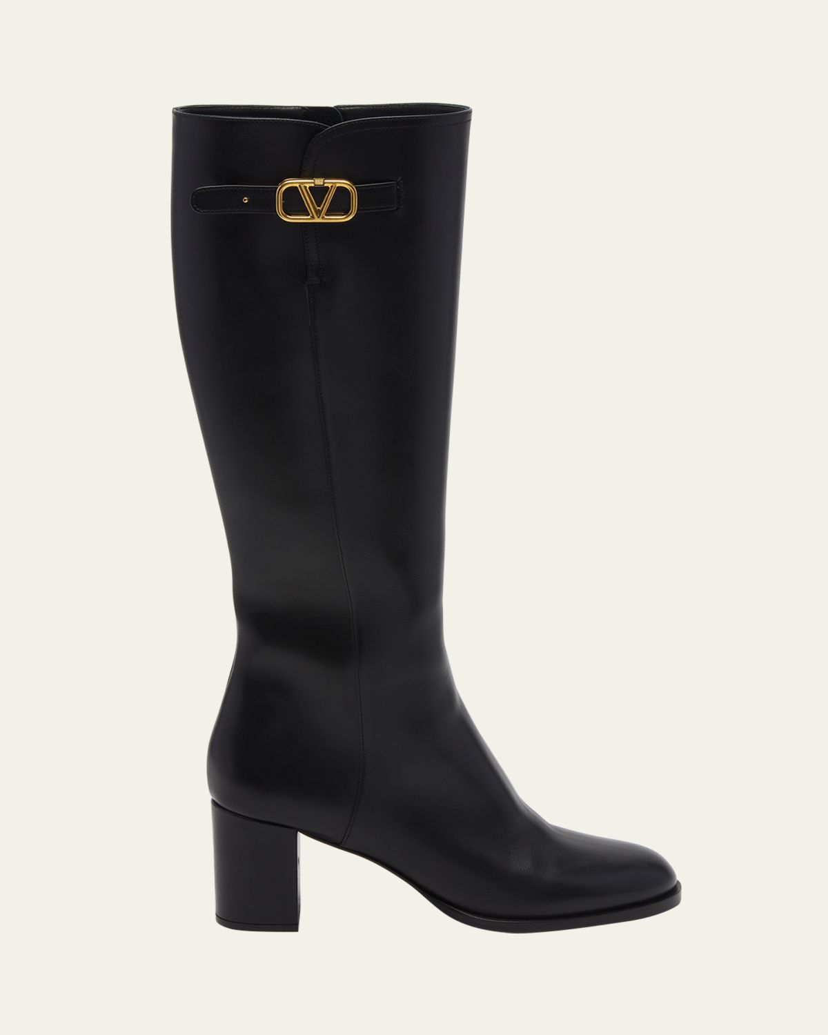 Valentino Garavani Leather Knee High Boots with V Logo