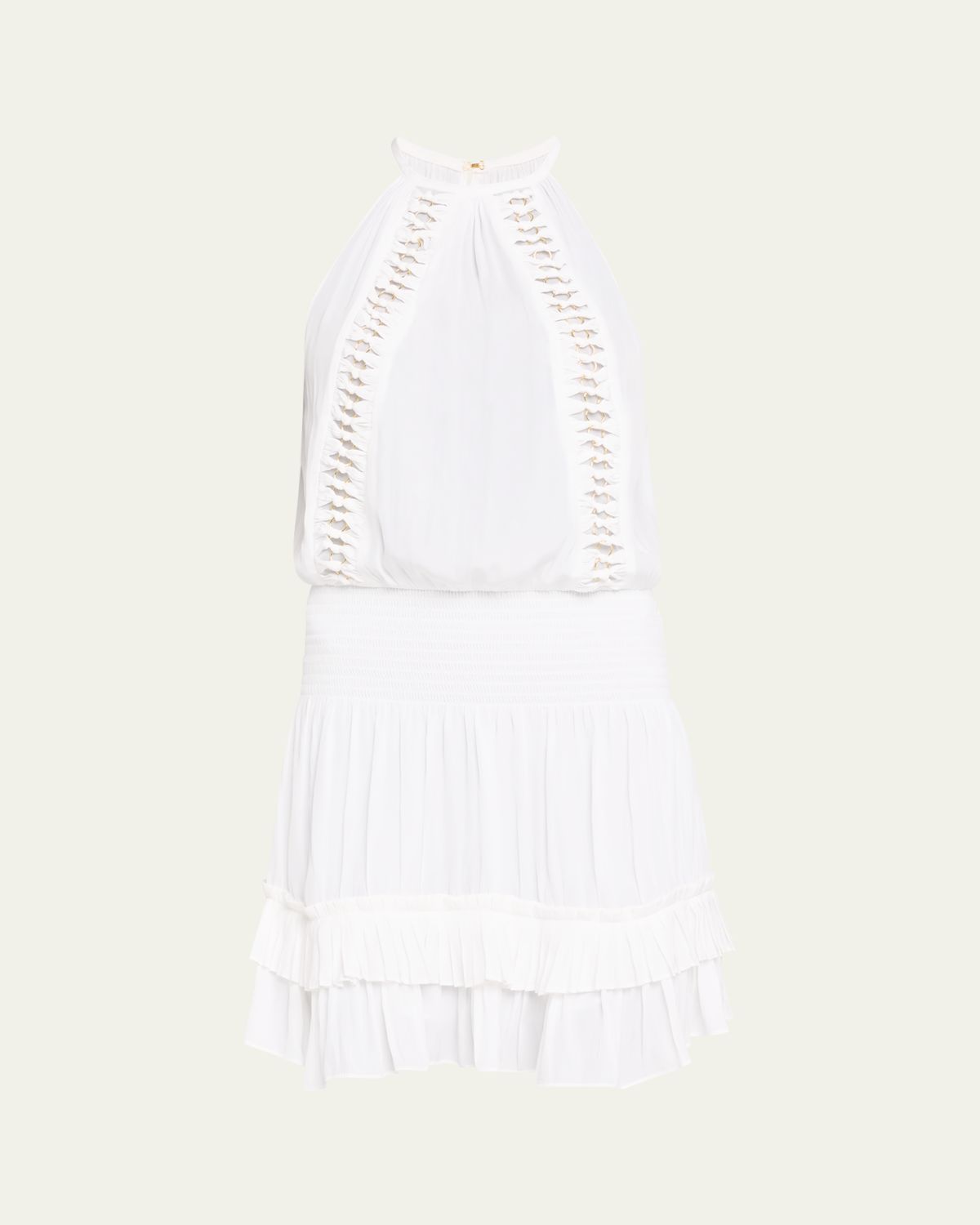 Ramy Brook Delfina Embellished Smocked Halter Mini Dress