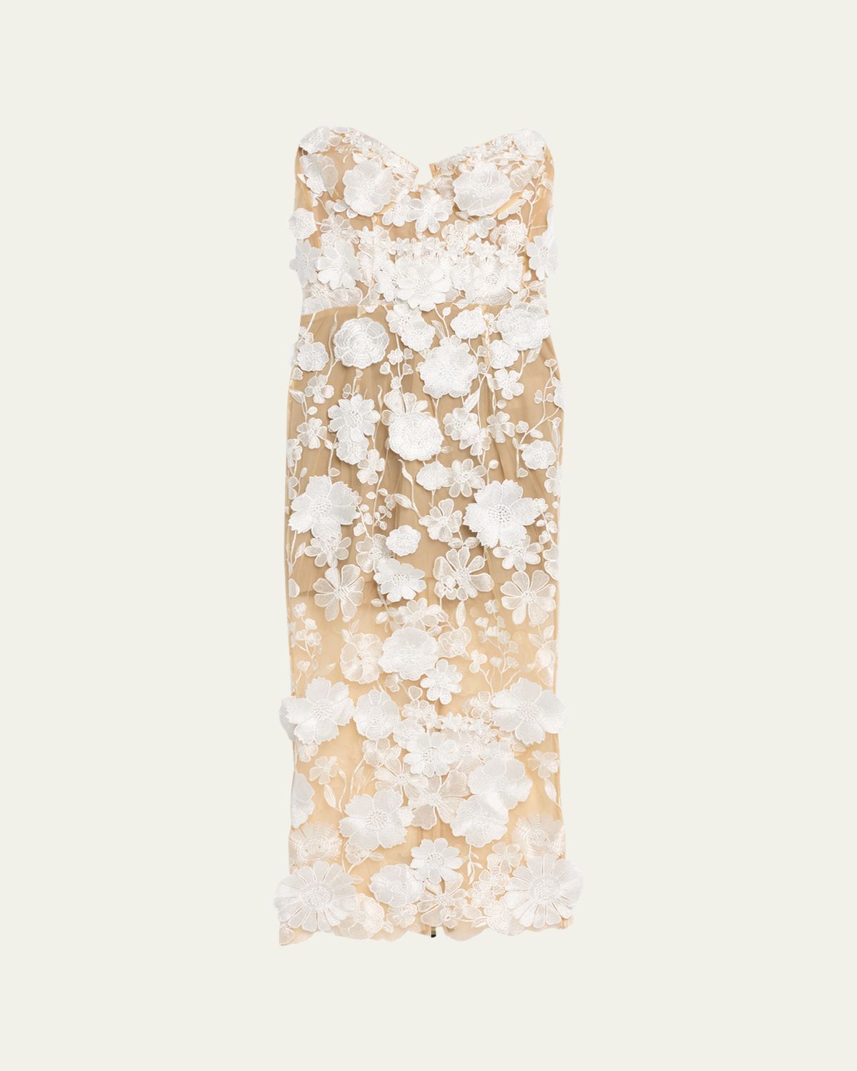 Bronx and Banco Jasmine Strapless Floral Applique Midi Dress