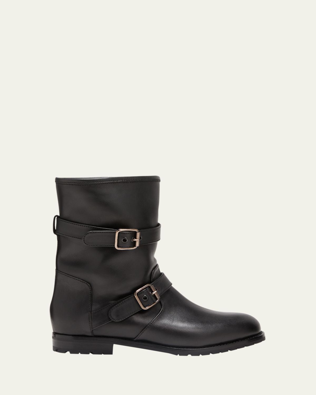 Manolo Blahnik Sulaltra Leather Buckle Biker Booties