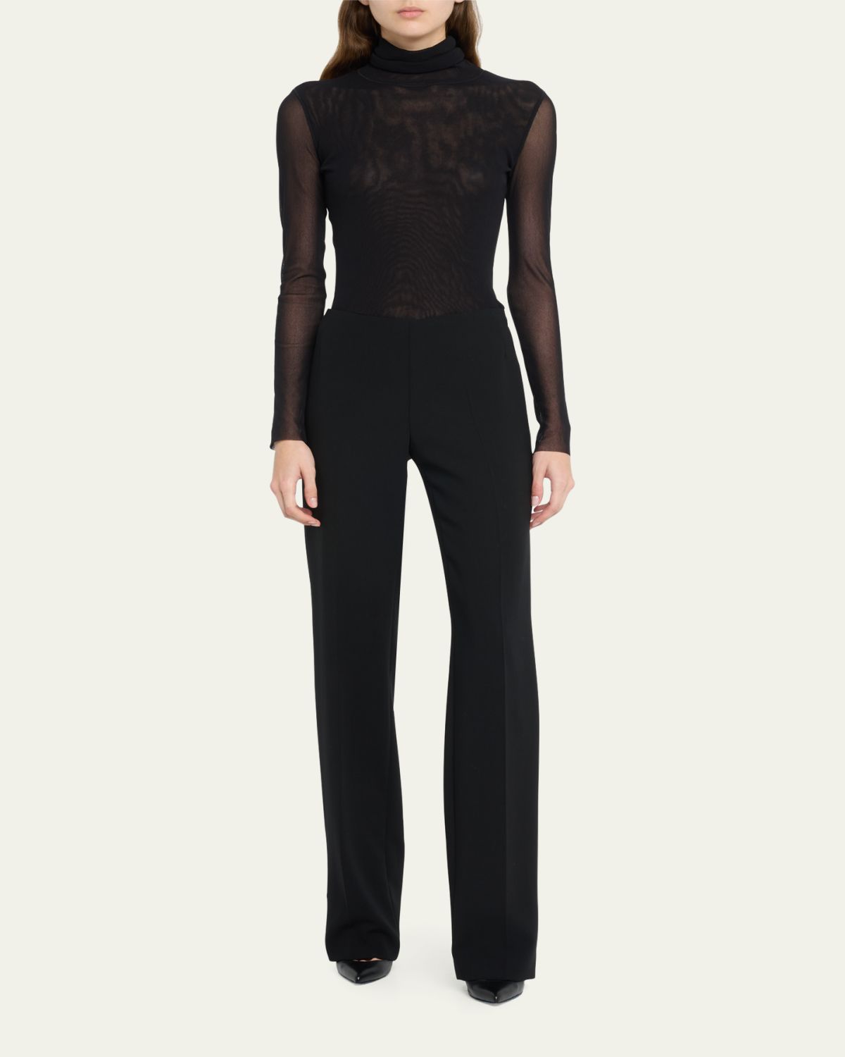 Fuzzi Long-Sleeve Turtleneck Tulle Blouse | Thumbnail 2