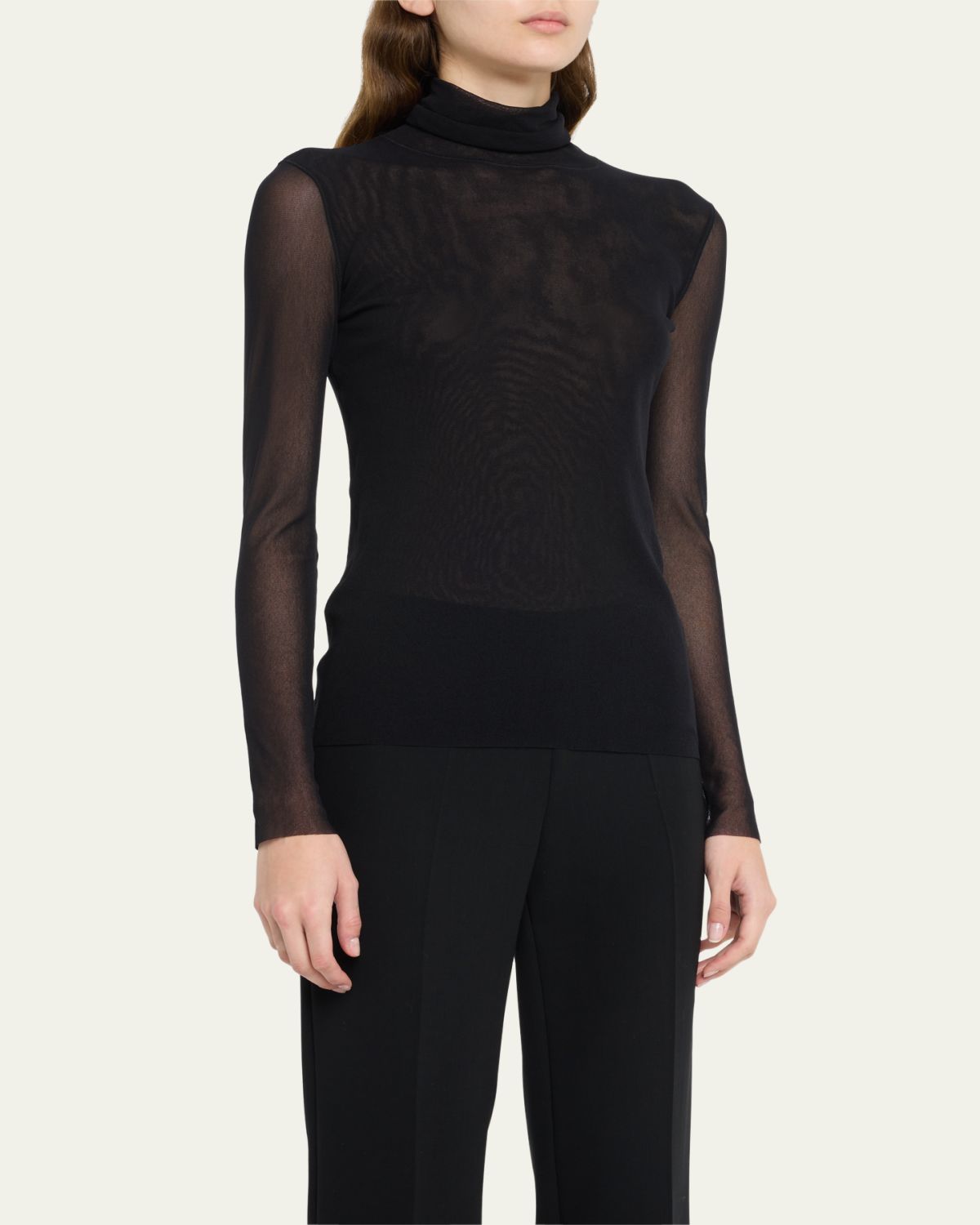 Fuzzi Long-Sleeve Turtleneck Tulle Blouse | Thumbnail 4