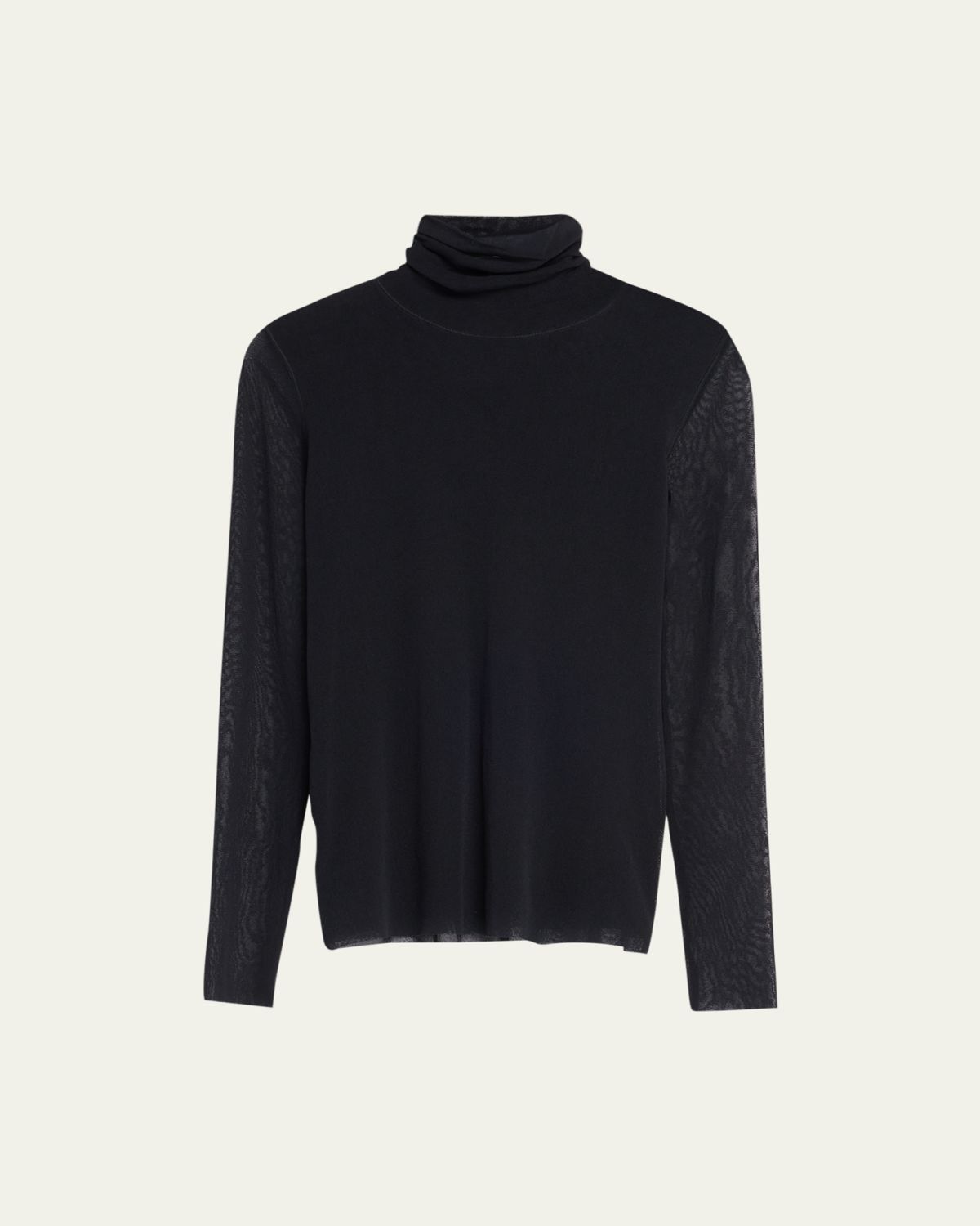 Fuzzi Long-Sleeve Turtleneck Tulle Blouse