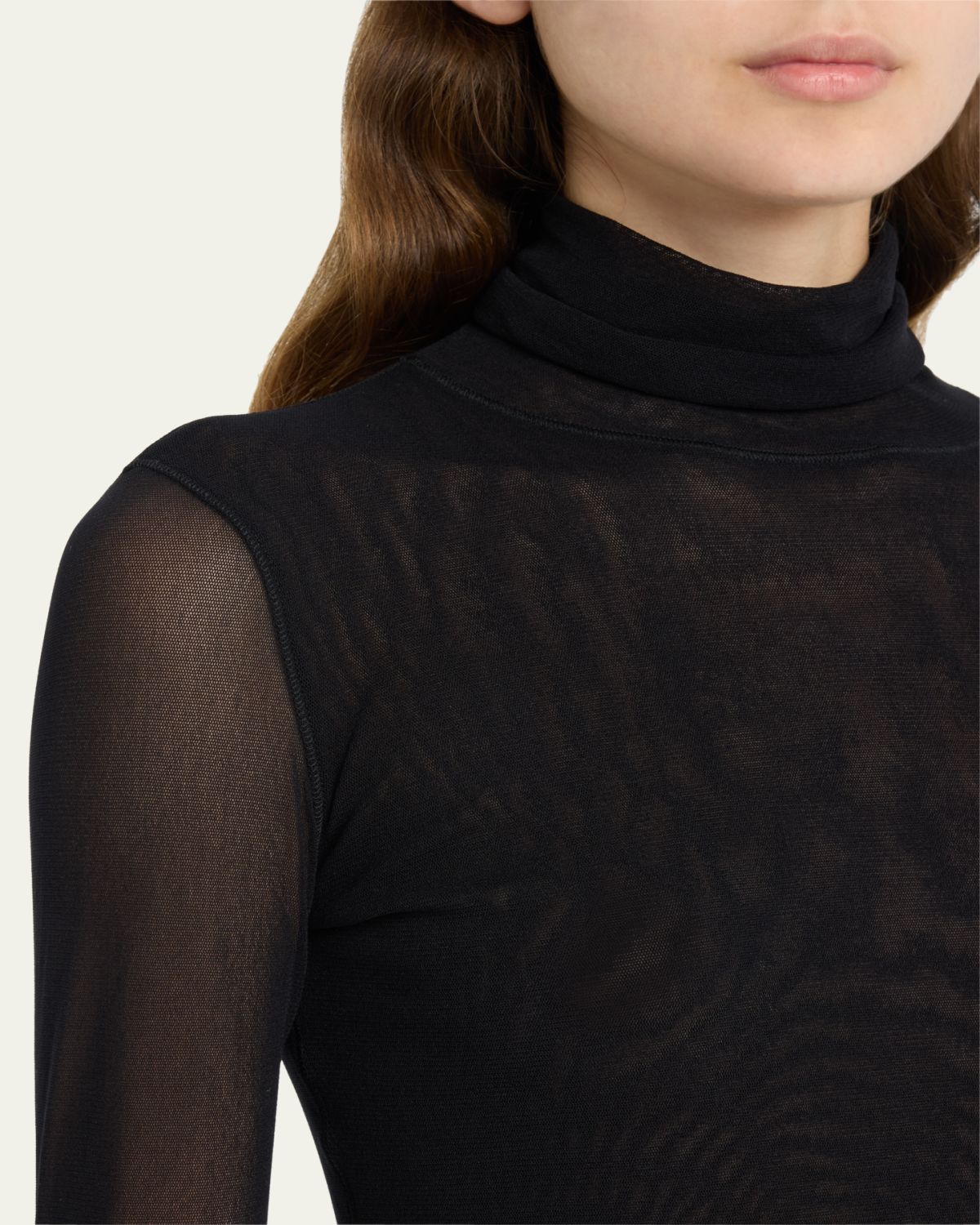 Fuzzi Long-Sleeve Turtleneck Tulle Blouse | Thumbnail 5