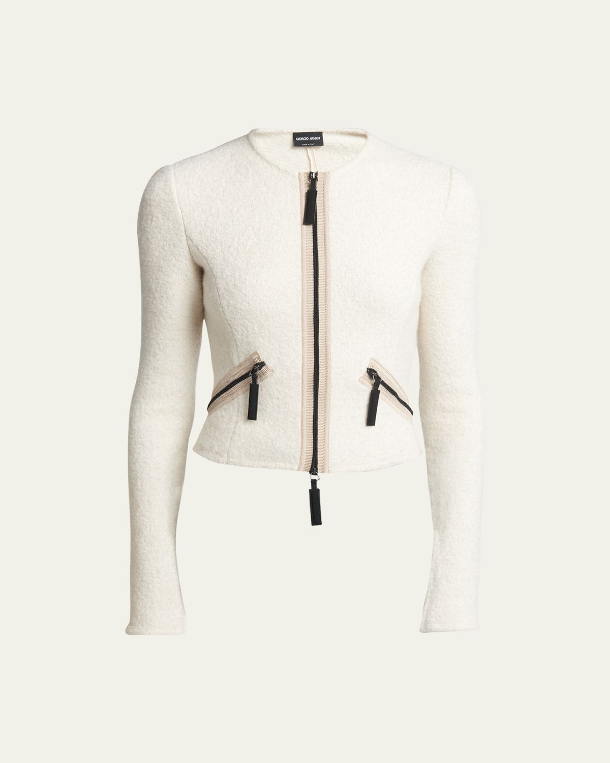 Giorgio Armani Contrast Grosgrain Zip-Front Cashmere Silk Jacket | Thumbnail 6