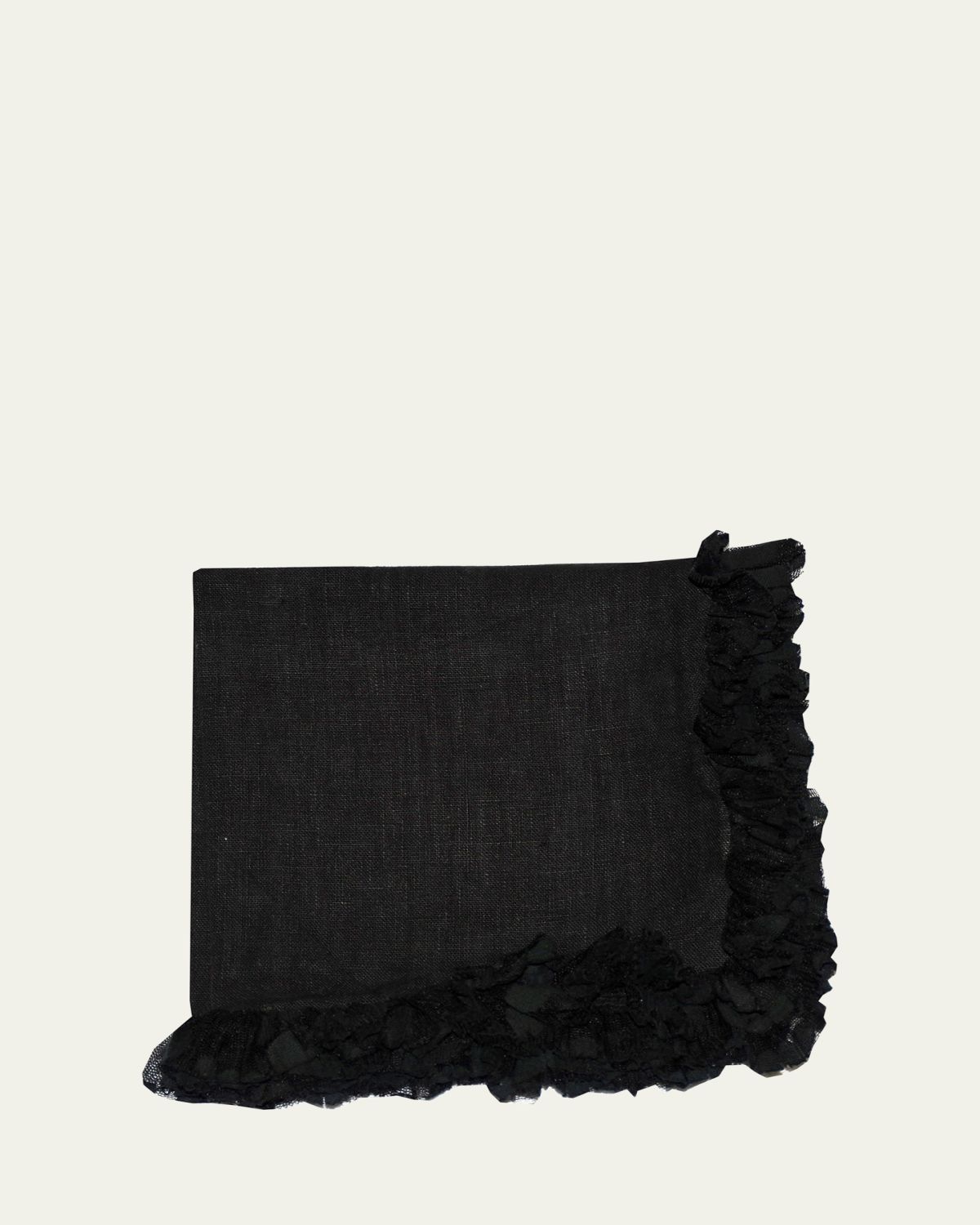 Nomi K Black Romantic Linen Napkin With Volume Lace Trim
