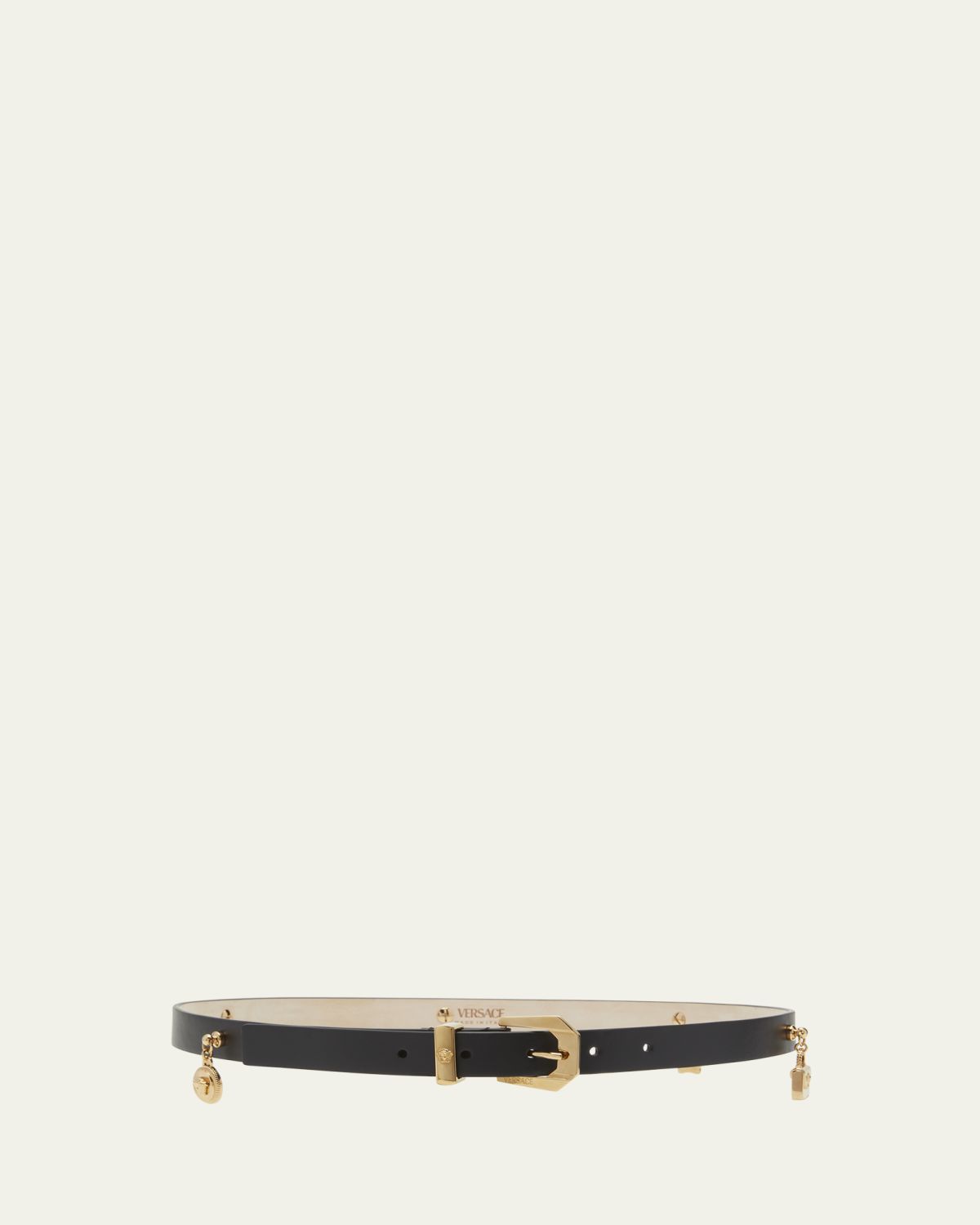 Versace H20 Medusa Charm Leather & Brass Belt