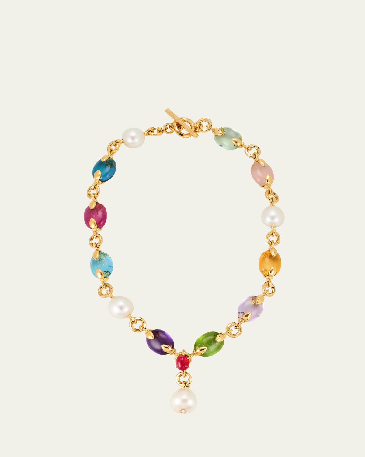Verdura Fulco Y 18K Yellow Gold Necklace with South Sea Pearls, Diamonds, and Precious Gemstones