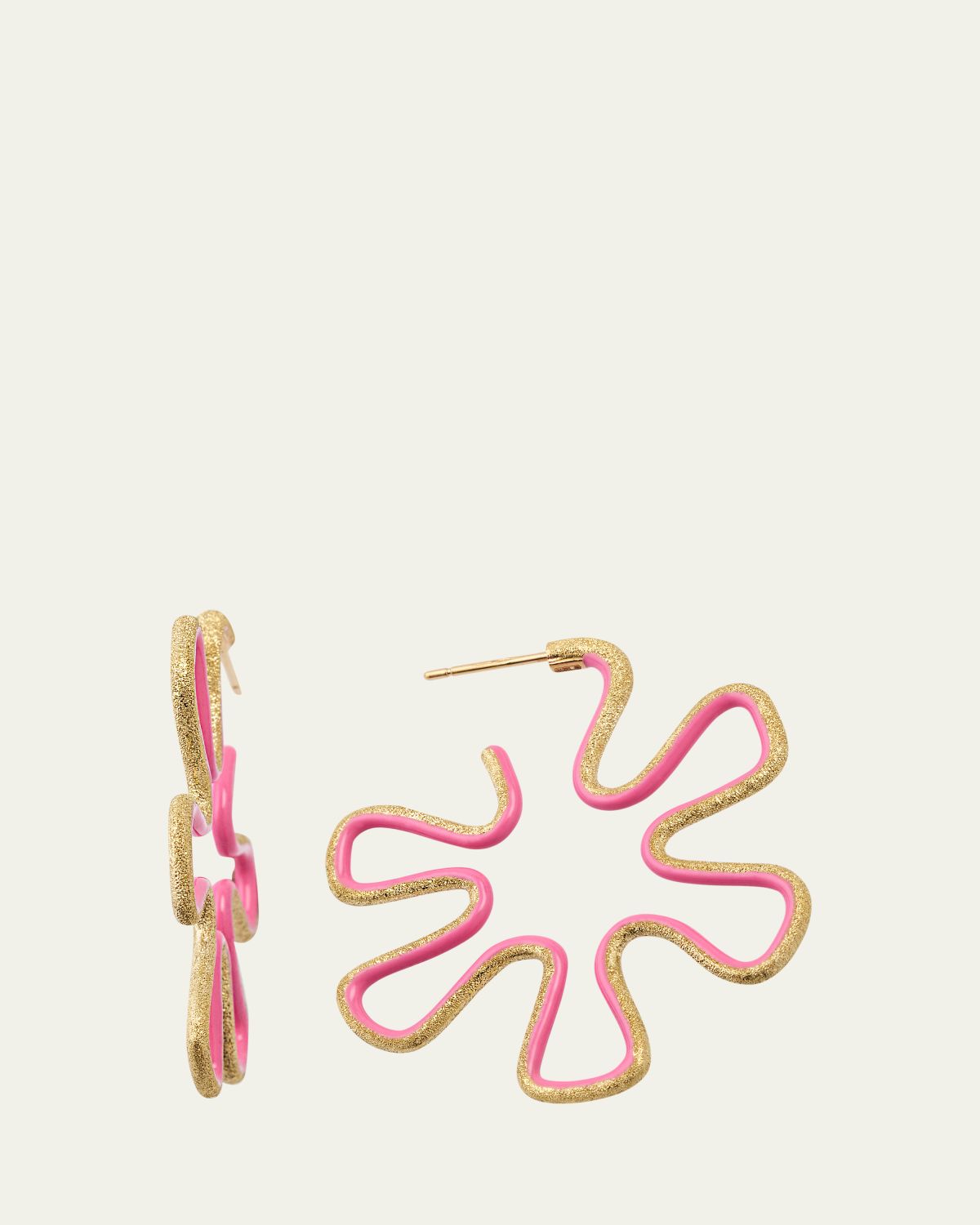 Bea Bongiasca 9K Gold Diamond and Pink Enamel Polka Dot Earrings