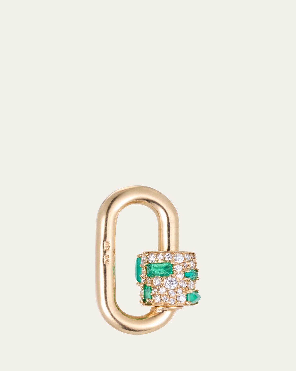 Marla Aaron Stoned Chubby Medium Lock with Diamonds and Emeralds in 14K Yellow Gold