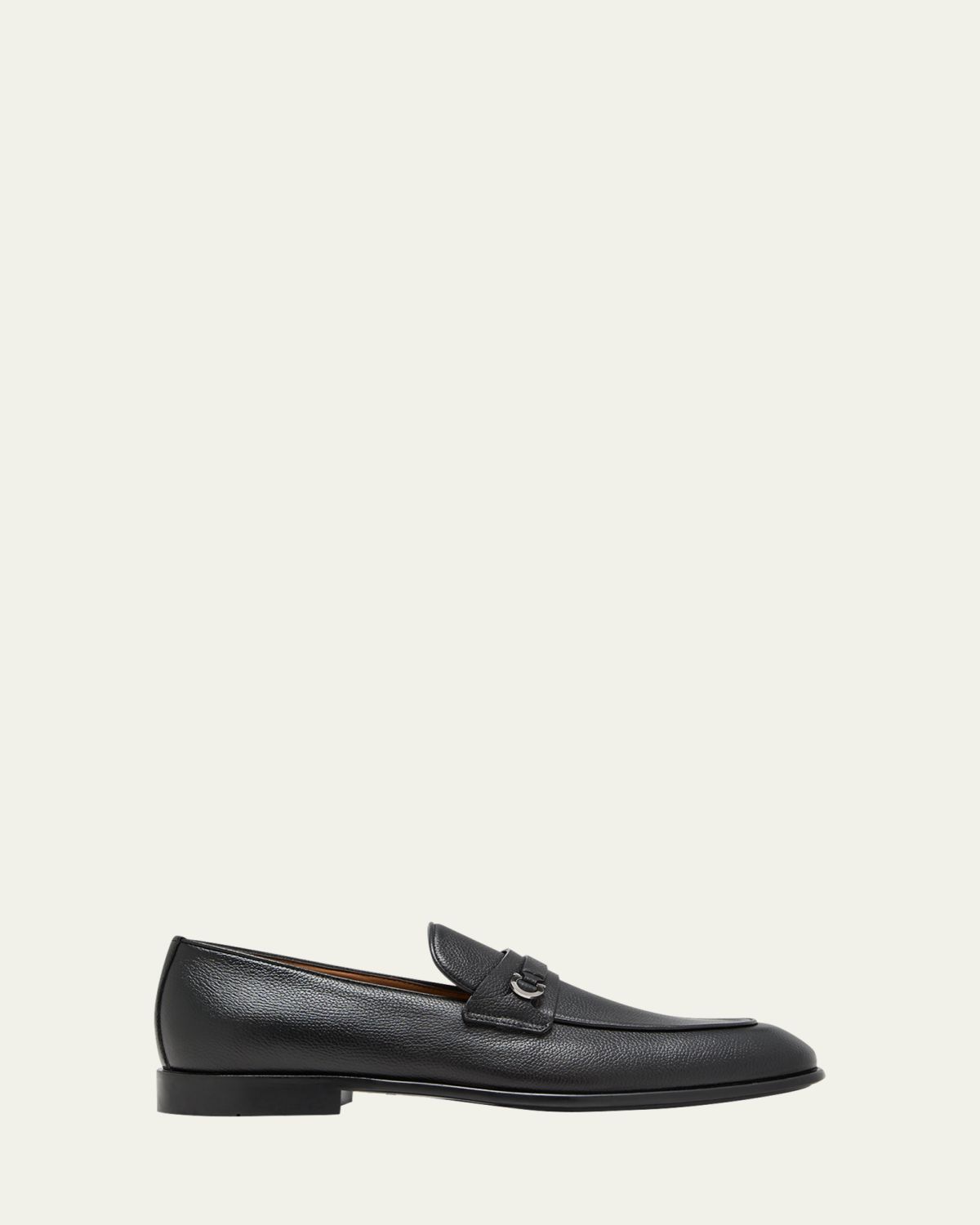Ferragamo Men's Desio Gancio Ornament Grained Leather Penny Loafers | Thumbnail 4