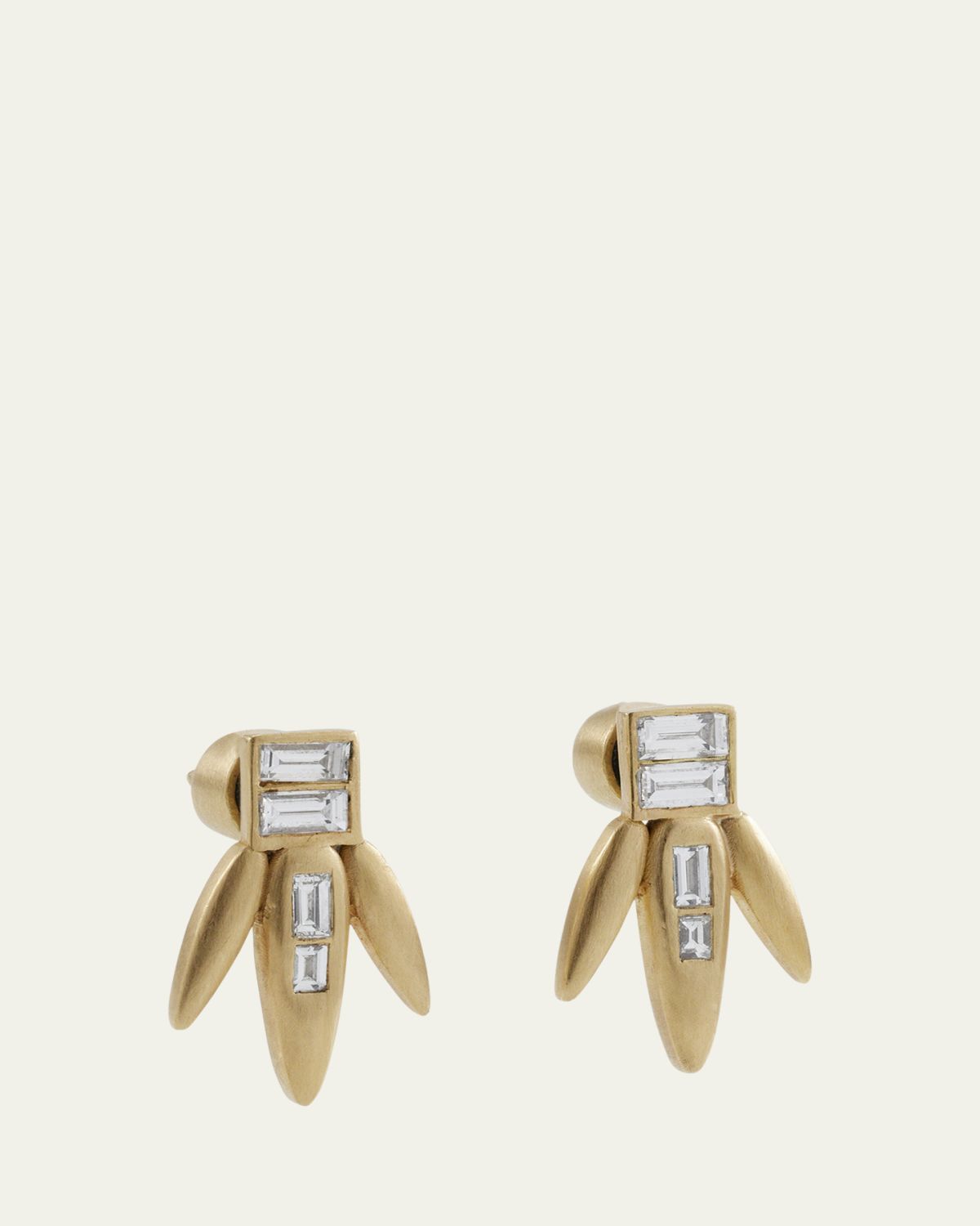 ILEANA MAKRI Baguette Diamond Grass Straw Earrings in 18K Yellow Gold