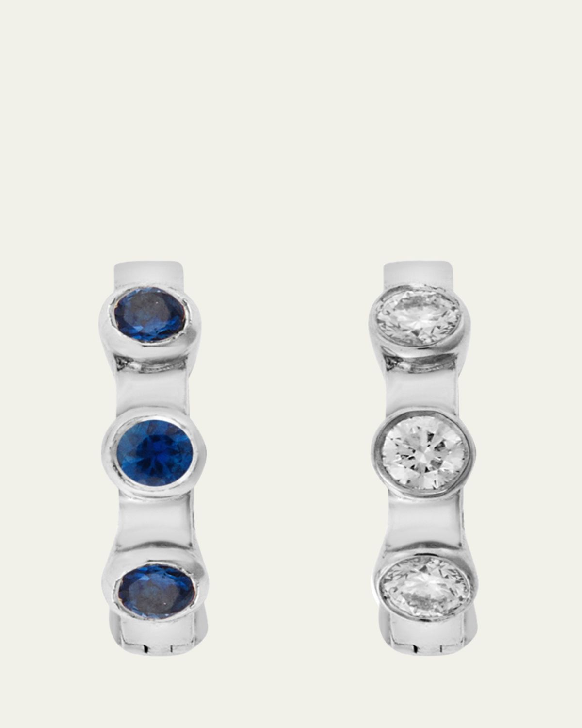 ILEANA MAKRI 18K White Gold Midi Hoop Earrings with White Diamonds and Blue Sapphires