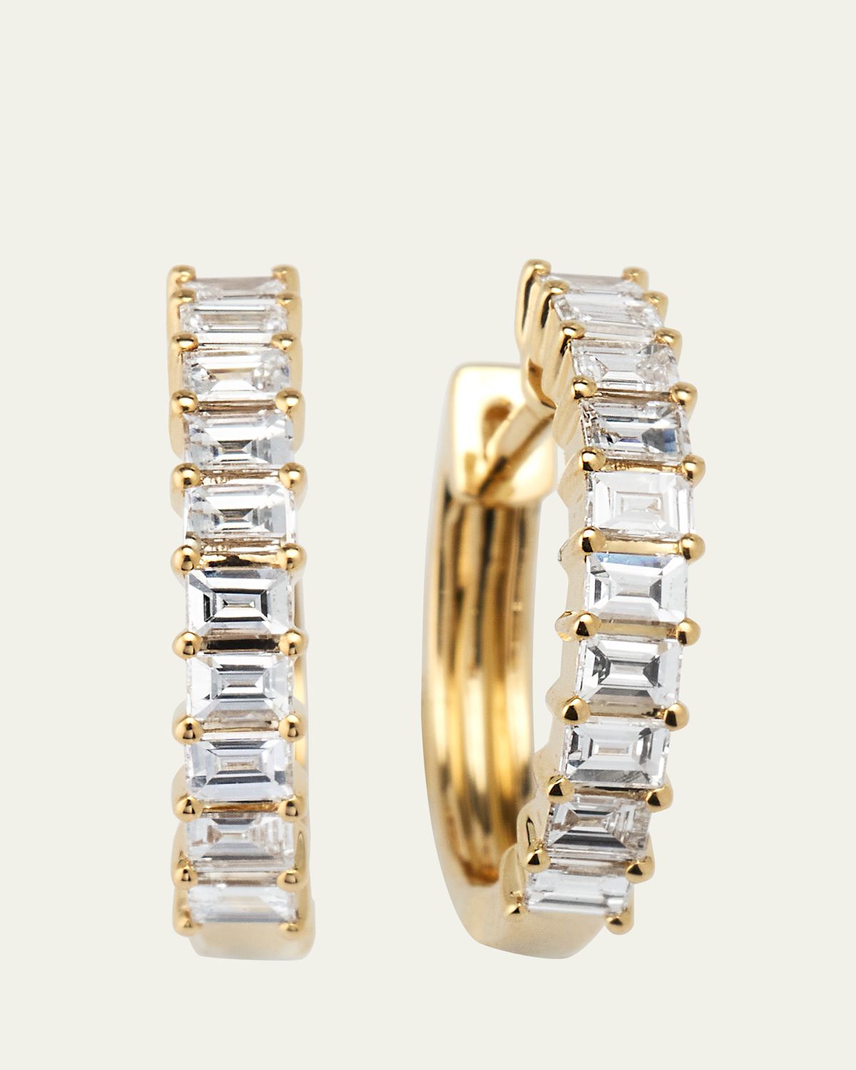 EF Collection 14K Prong Set Diamond Baguette Hoop Earrings