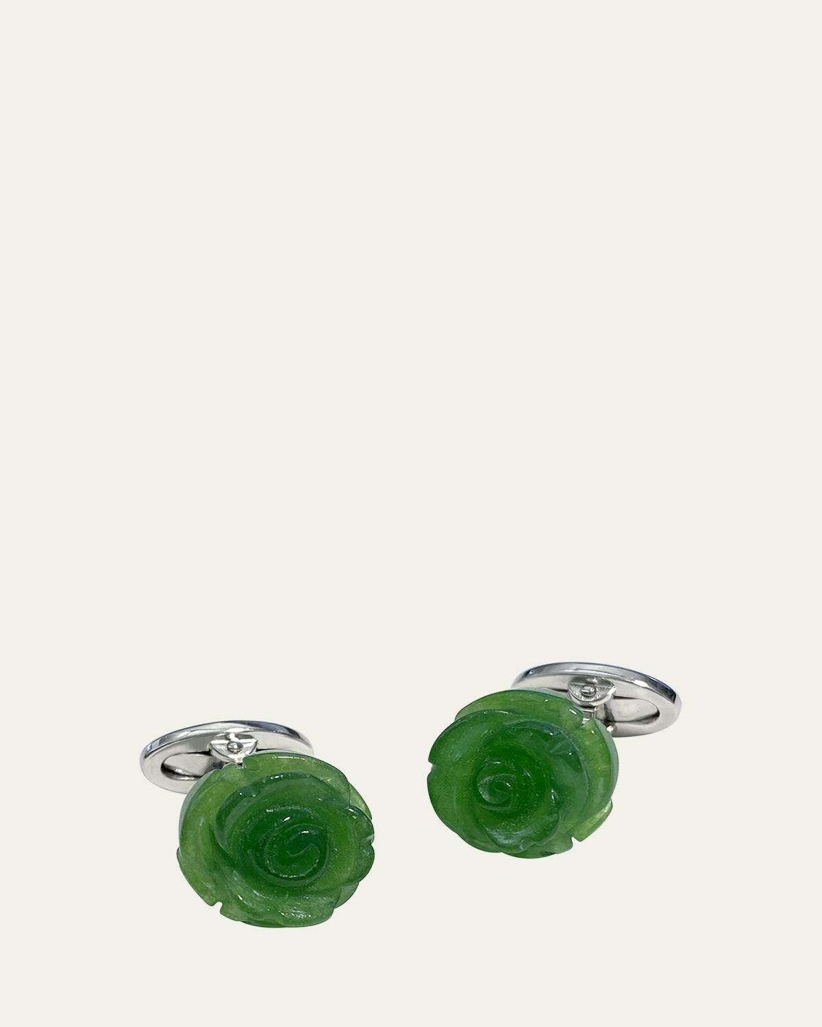 Jan Leslie Men's Hand-Carved Green Onyx Sterling Silver Cufflinks | Thumbnail 3