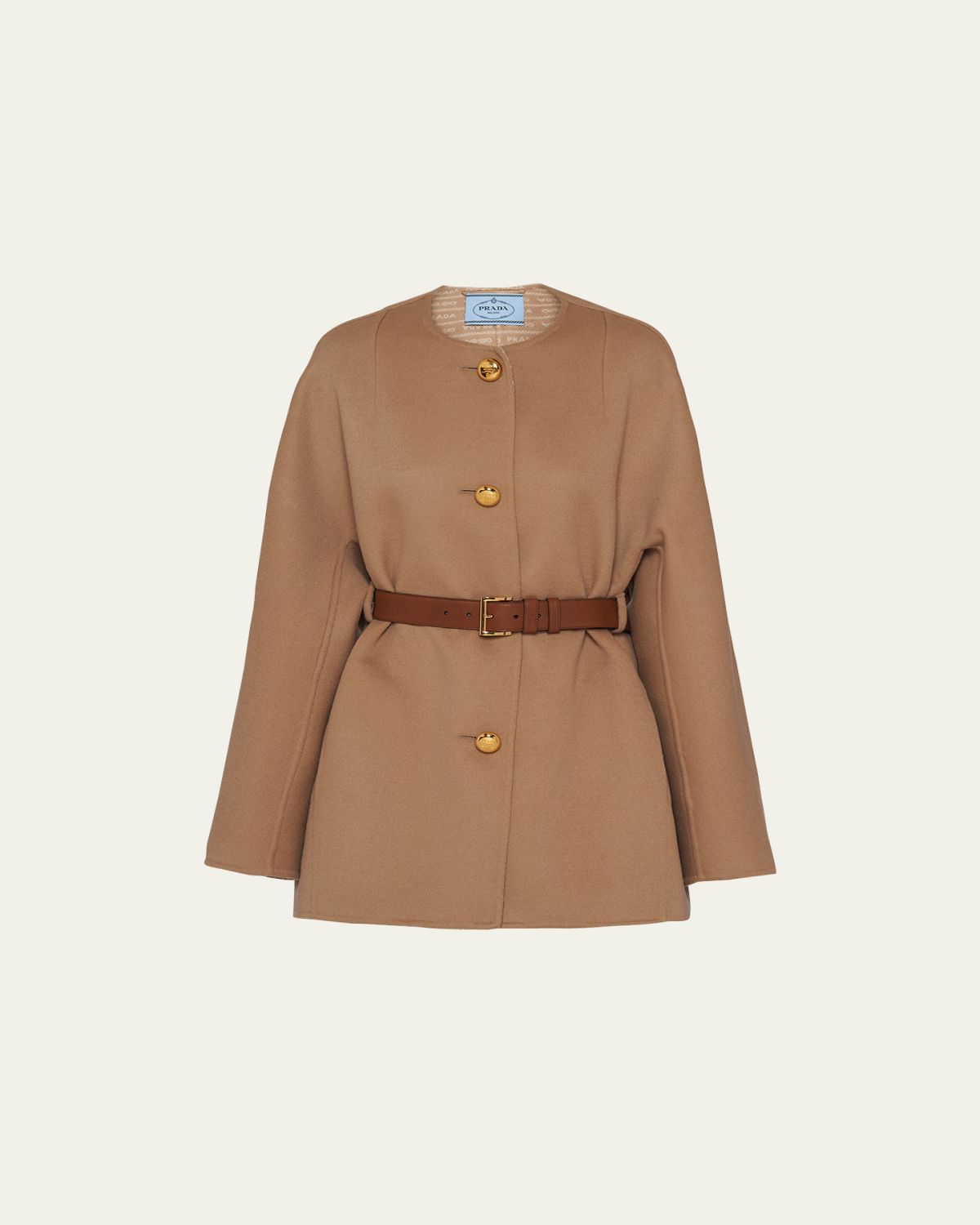 Prada Double Wool Leather Belted Caban Jacket