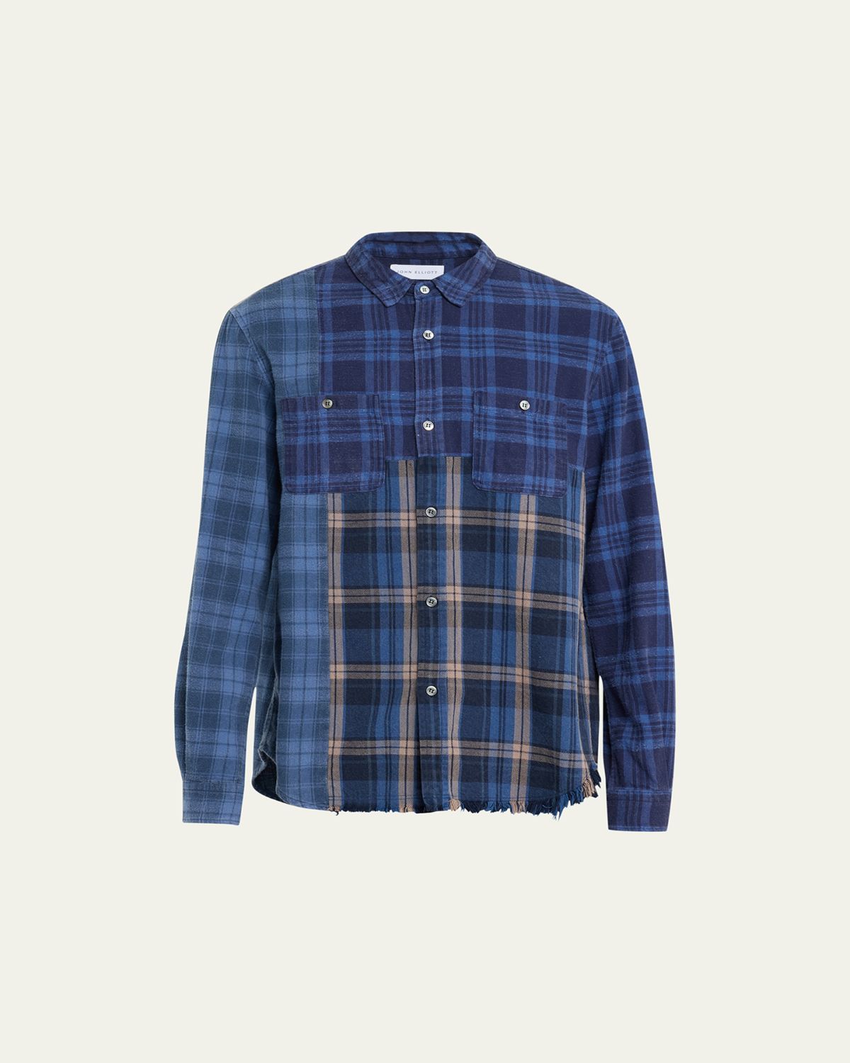 John Elliott Men's Silverado Paneled Plaid Button-Down Shirt