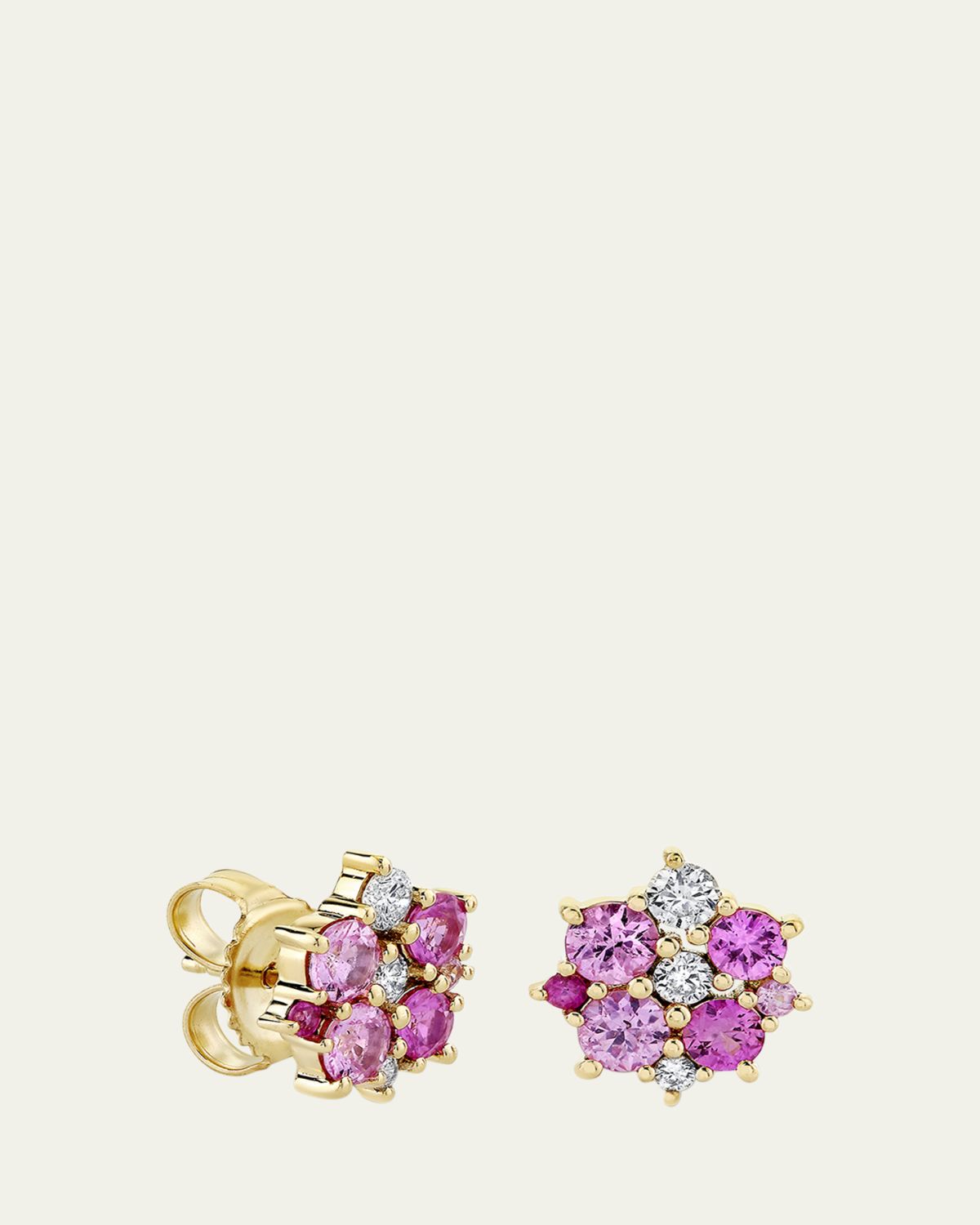 Sydney Evan 14k Diamond and Pink Sapphire Disc Stud Earrings