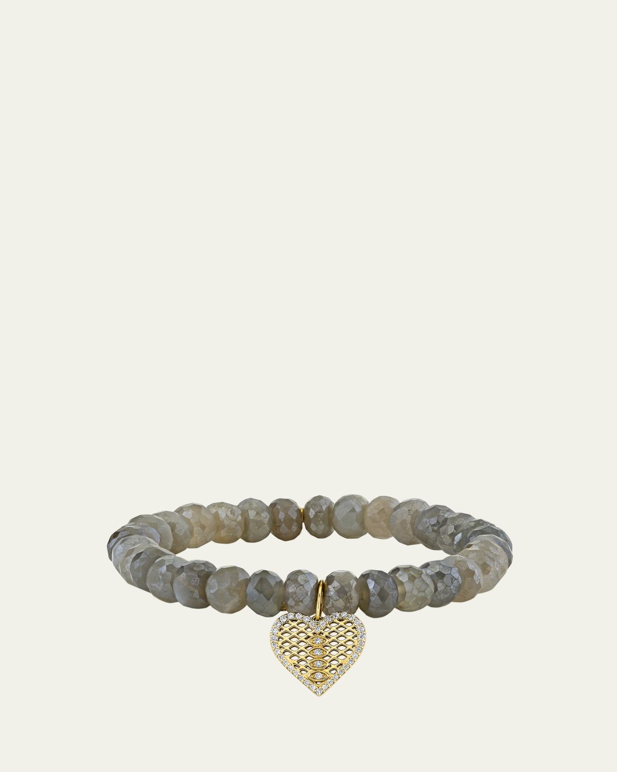 Sydney Evan Moonstone Bead & Diamond Marquise Eye Heart Charm Bracelet