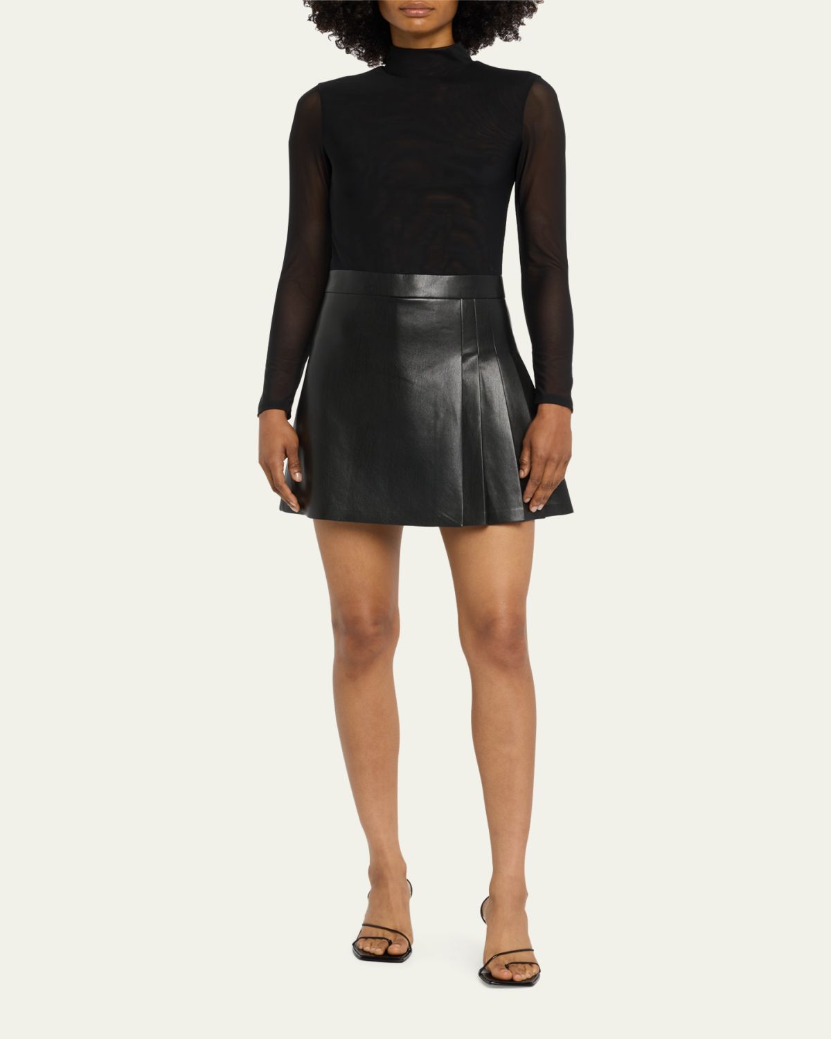 ALICE + OLIVIA Chara Long-Sleeve Vegan Leather Pleated Mini Dress | Thumbnail 2