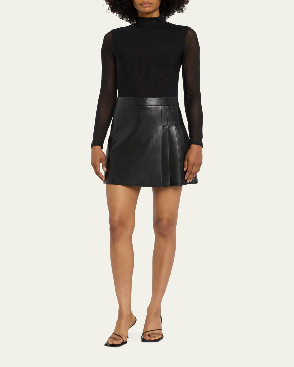ALICE + OLIVIA Chara Long-Sleeve Vegan Leather Pleated Mini Dress | Thumbnail 4