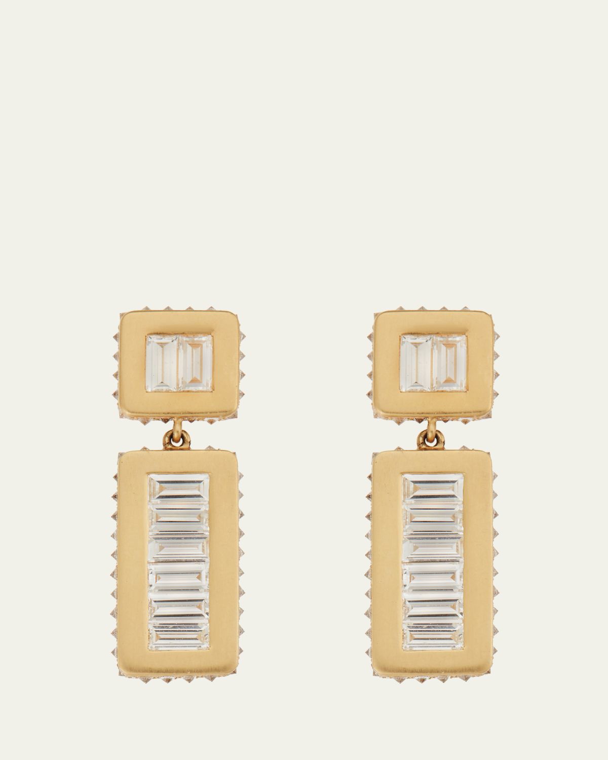 ILEANA MAKRI 18K Yellow Gold Inverted Oblong Tile Earrings with Baguette Diamonds | Thumbnail 4