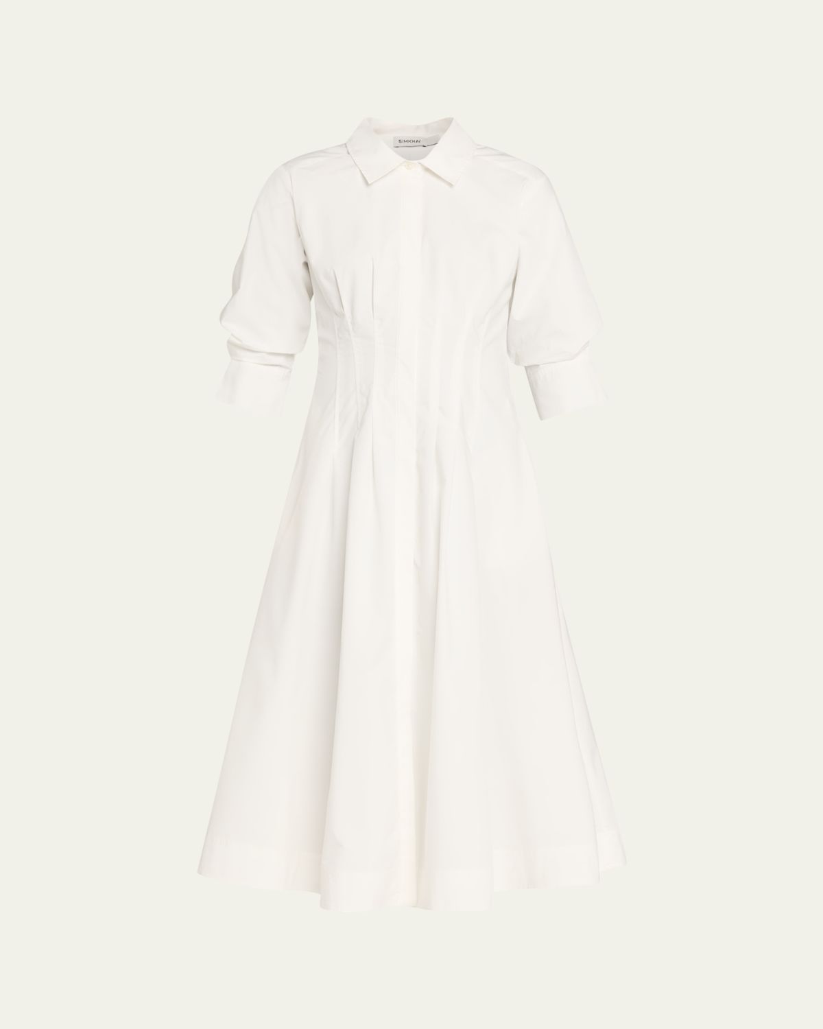 SIMKHAI Jazz Poplin Pintuck Midi Shirtdress