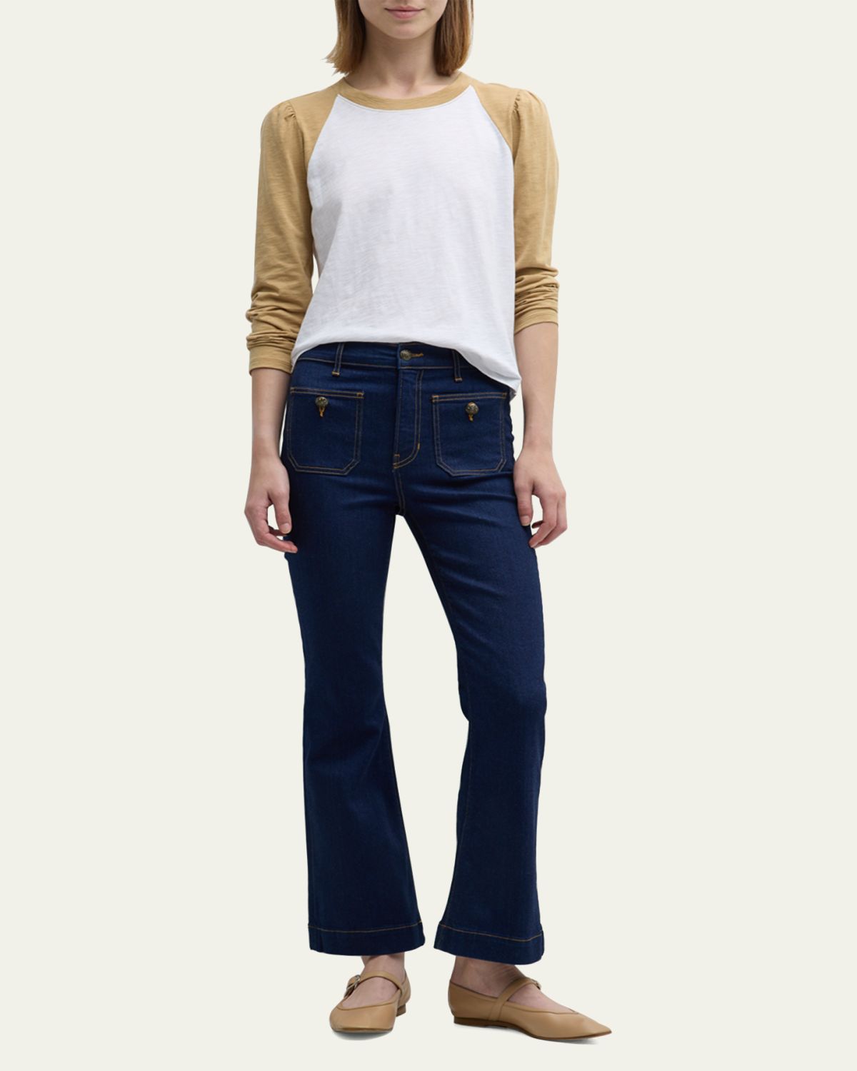 Veronica Beard Carson High Rise Ankle Flare Jeans with Patch Pockets | Thumbnail 2