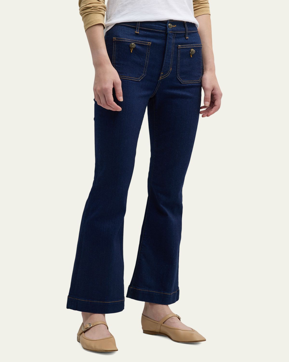 Veronica Beard Carson High Rise Ankle Flare Jeans with Patch Pockets | Thumbnail 4