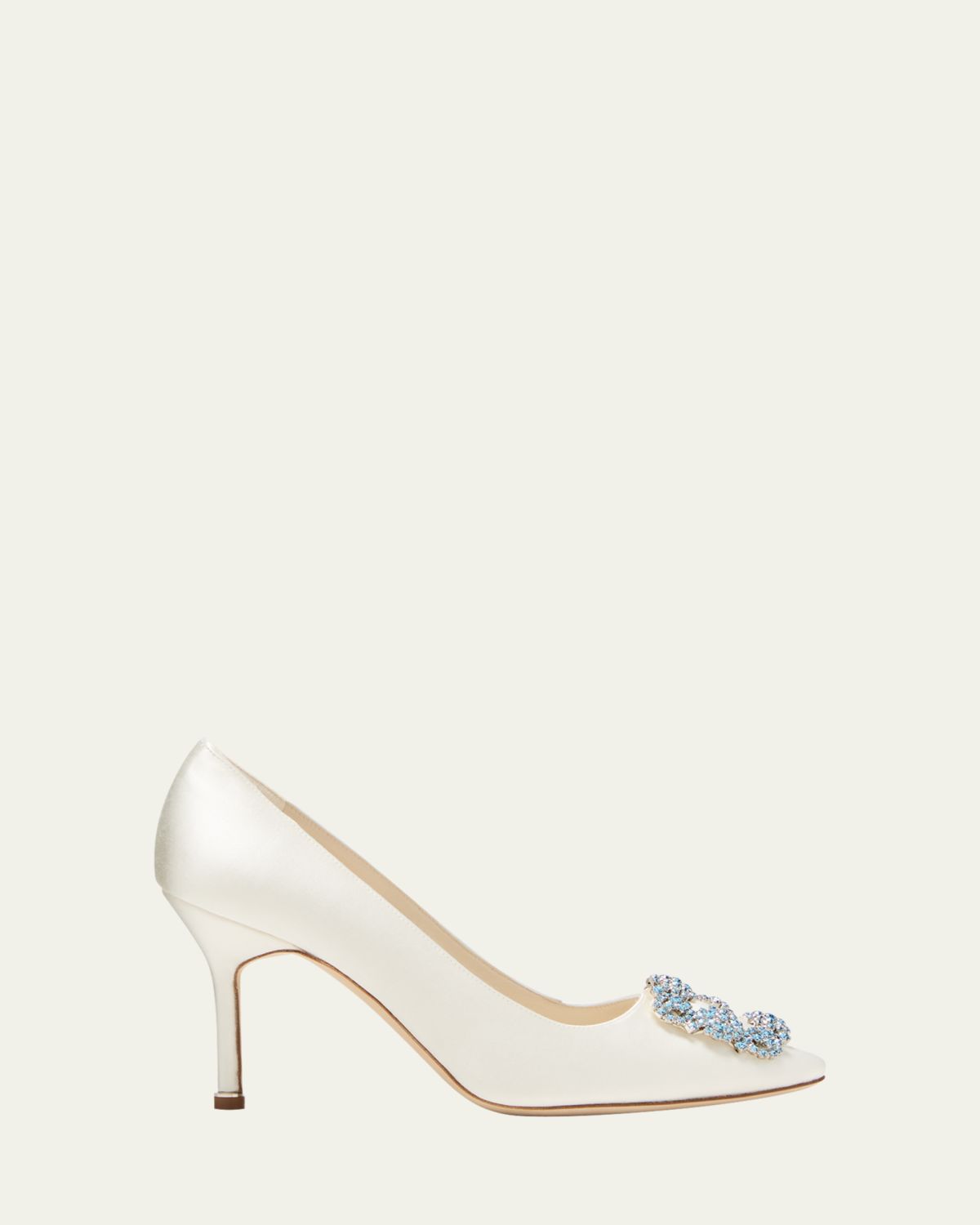 Manolo Blahnik 90mm Hangisi Satin Pumps with Crystal Buckle
