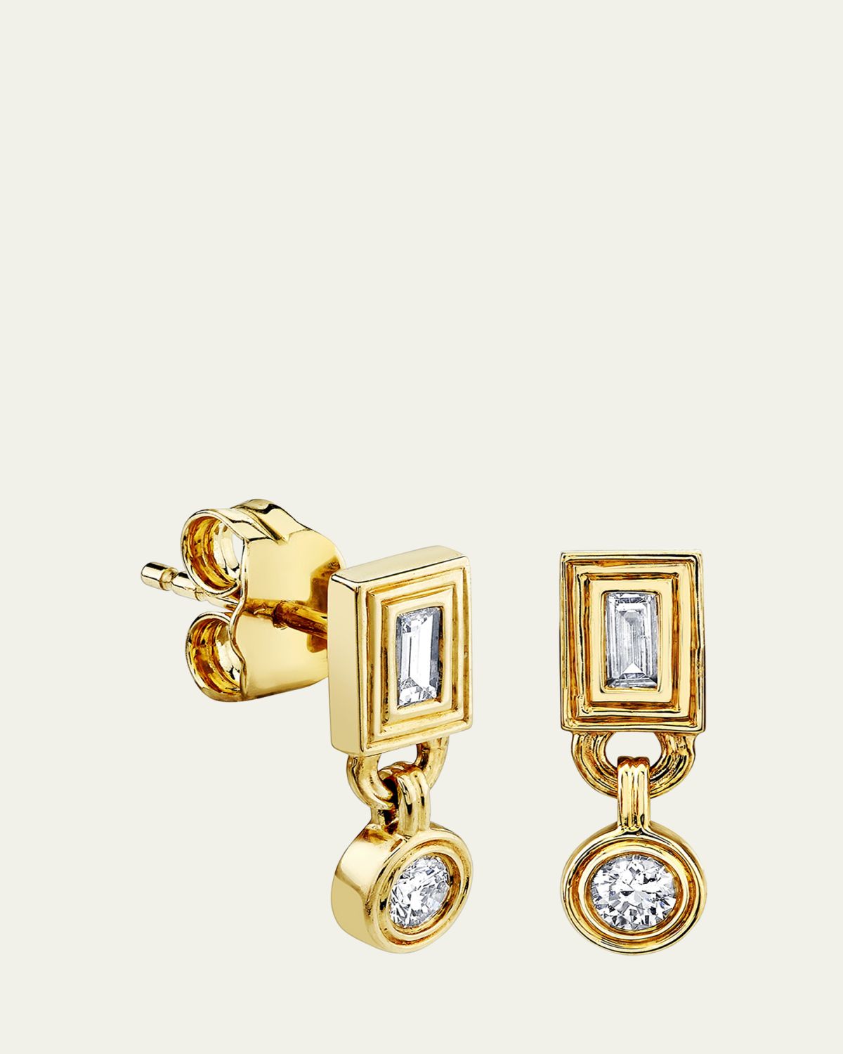 Sydney Evan 14K Yellow Gold Fluted Baguette Stud Earrings with Round Drop