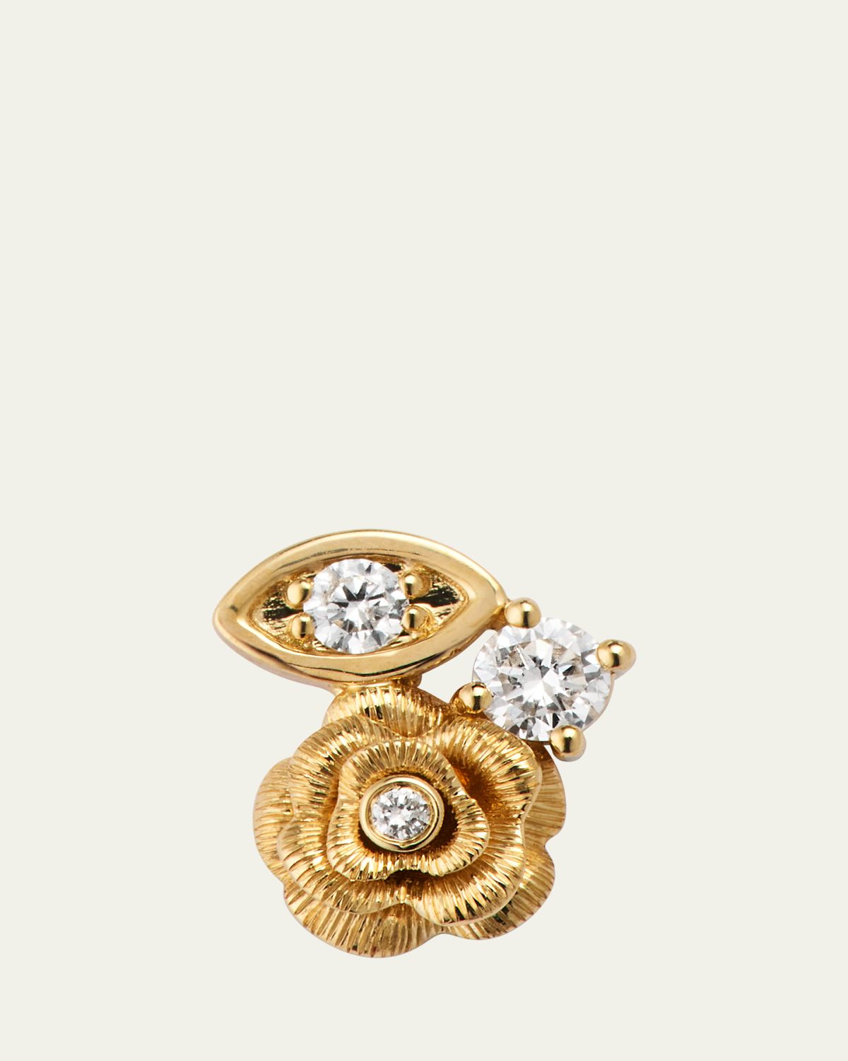 Sydney Evan 14K Gold and Diamond Large Marquise Eye Rose Stud Earring, Left