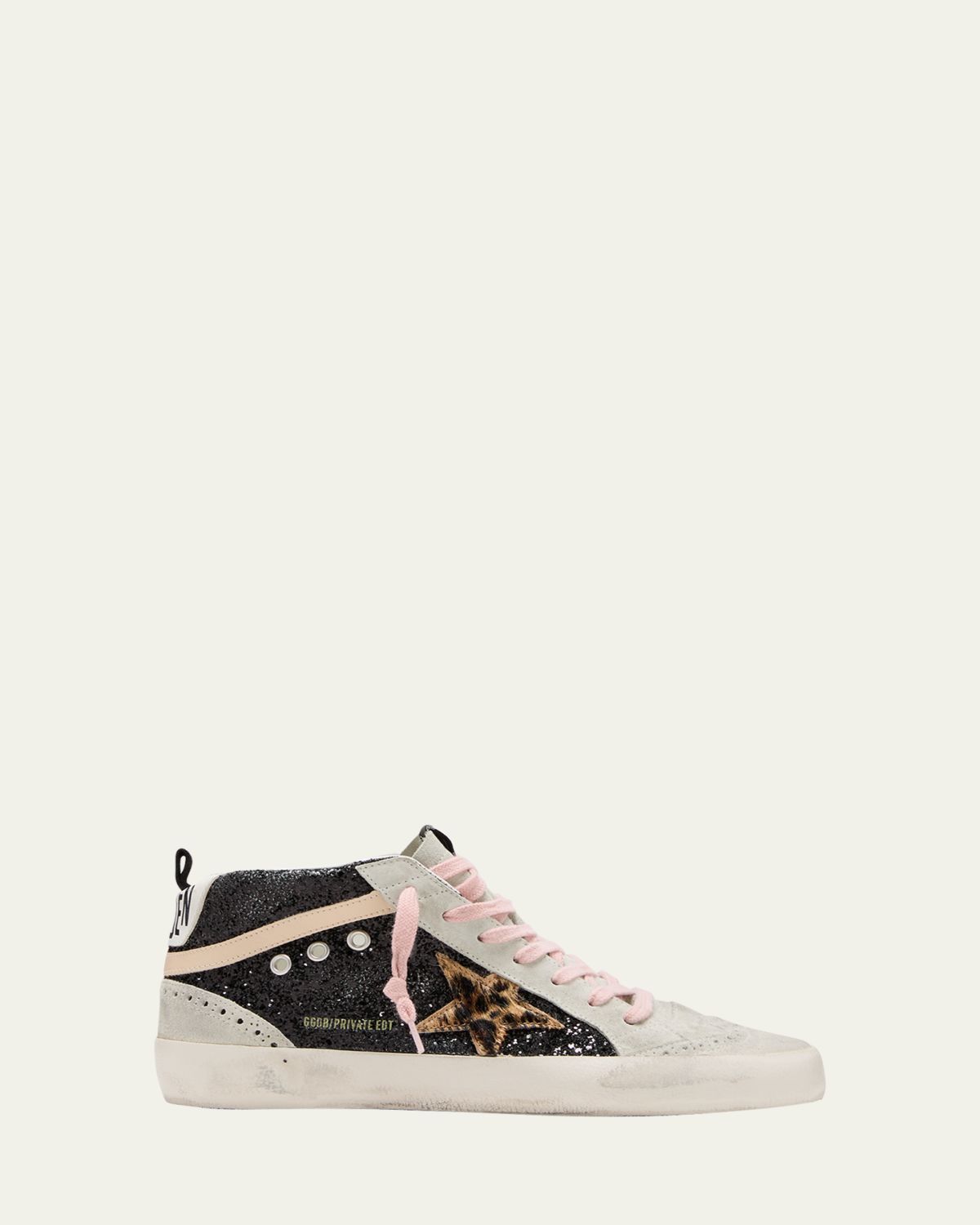 Golden Goose Mid Star Glitter Leopard Wing-Tip Sneakers