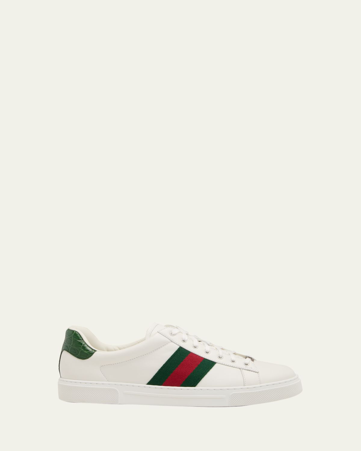 Gucci Men's Ace Leather Web Low-Top Sneakers | Thumbnail 4 Gucci Men's Ace Leather Web Low-Top Sneakers | Thumbnail 4