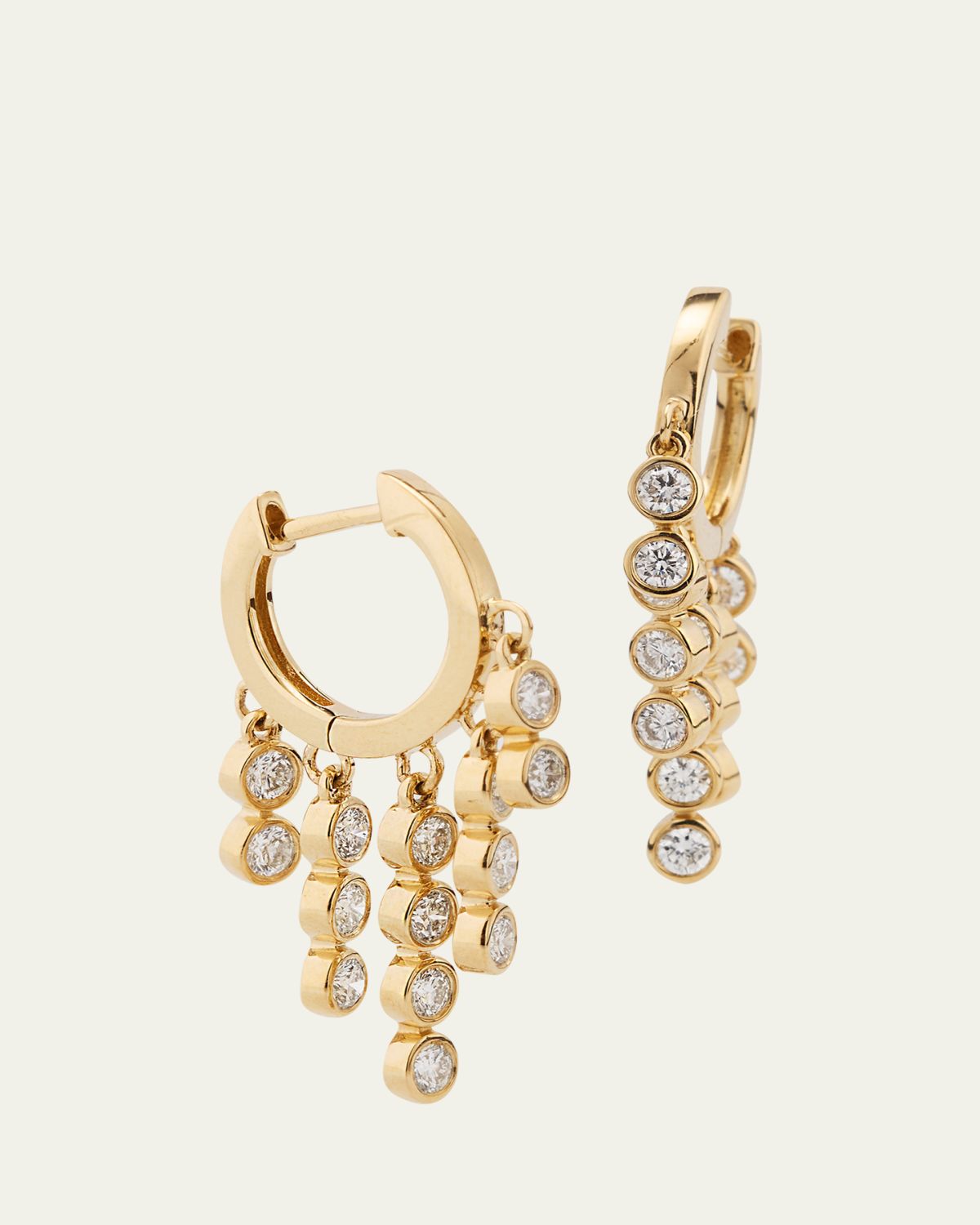 Sydney Evan 14K Yellow Gold Graduated Fringe Bezel Diamond Huggie Hoop Earrings