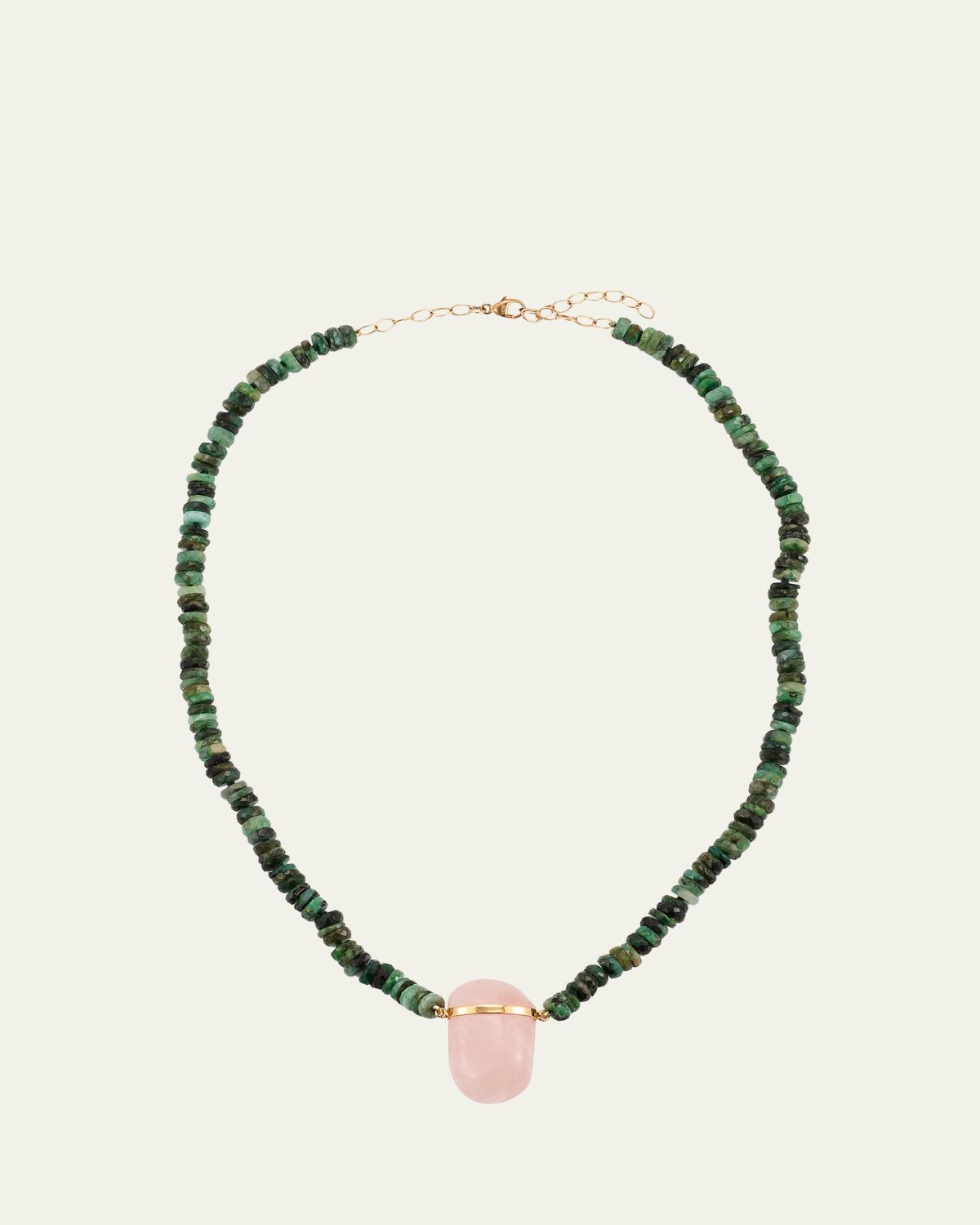 JIA JIA Rose Quartz Charm Necklace with Emeralds