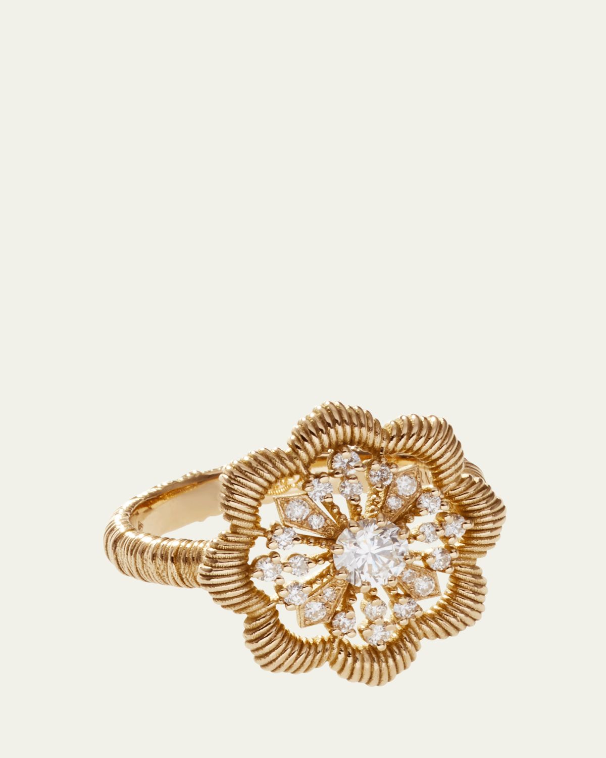 Oscar Massin Lace Flower 18K Recycled Yellow Gold and Lab Grown Diamond Large Ring