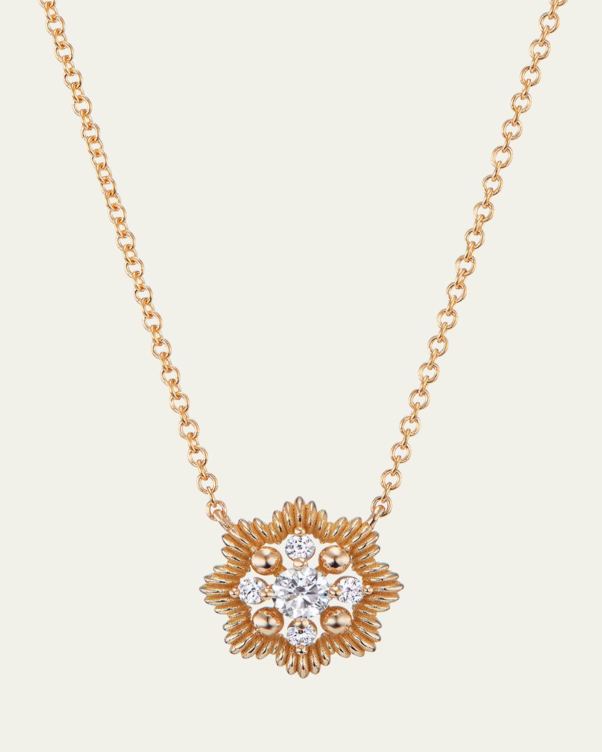 Oscar Massin Lace Flower 18K Recycled Yellow Gold and Lab Grown Diamond Small Pendant Necklace