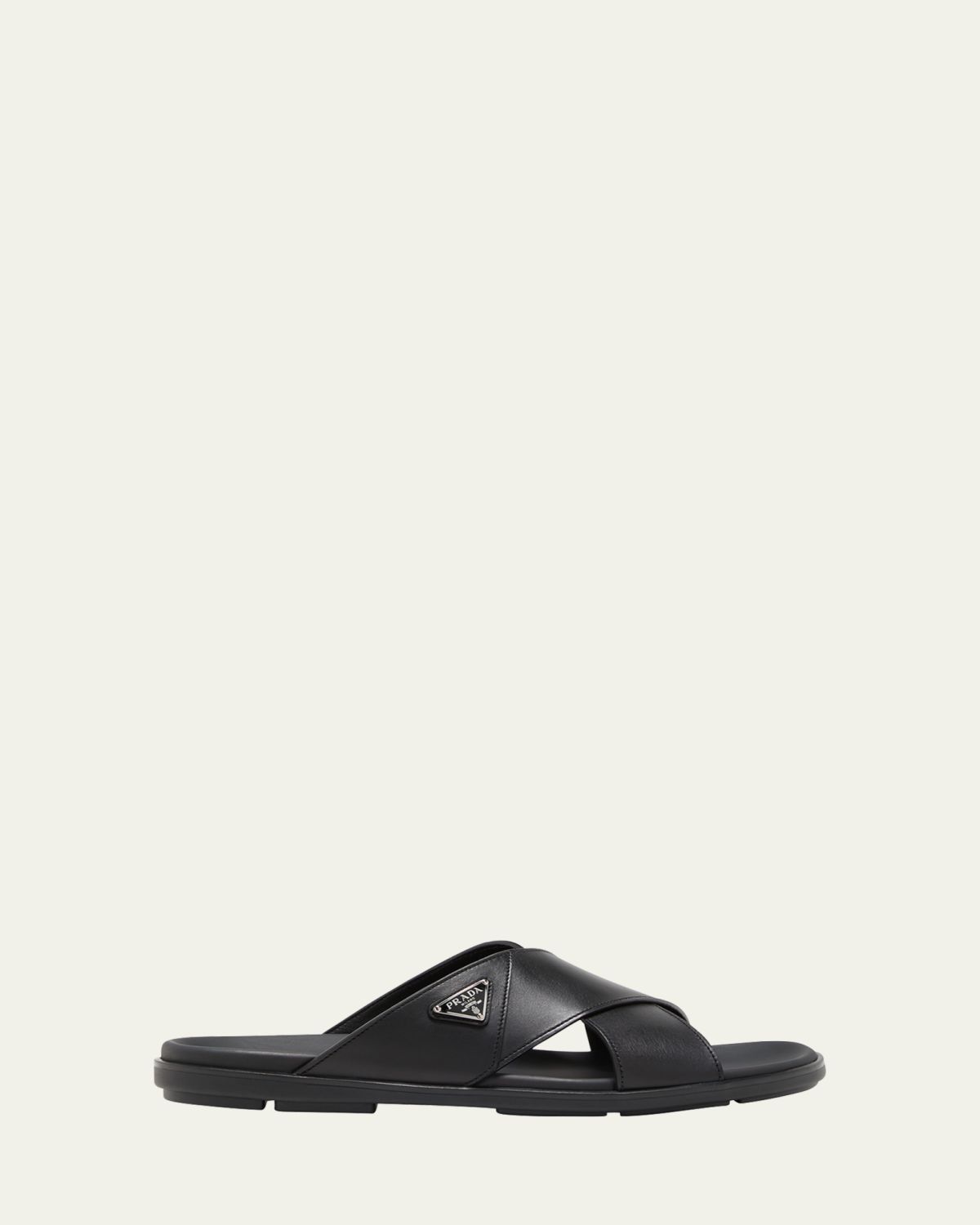 Prada Men's Leather Crisscross Slide Sandals