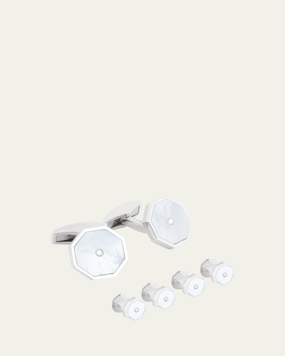 Tateossian Men's London Eye Mother-of-Pearl Cufflink Stud Set with Diamonds