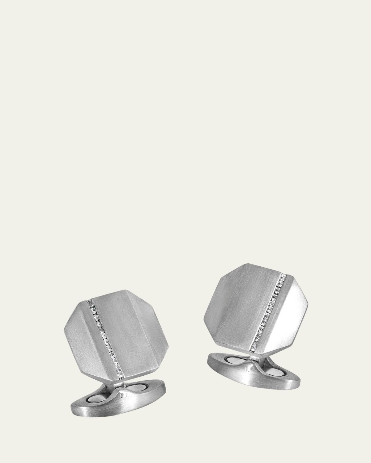 Tateossian Men's Brushed Titanium Octogonal Cufflinks with Diamonds