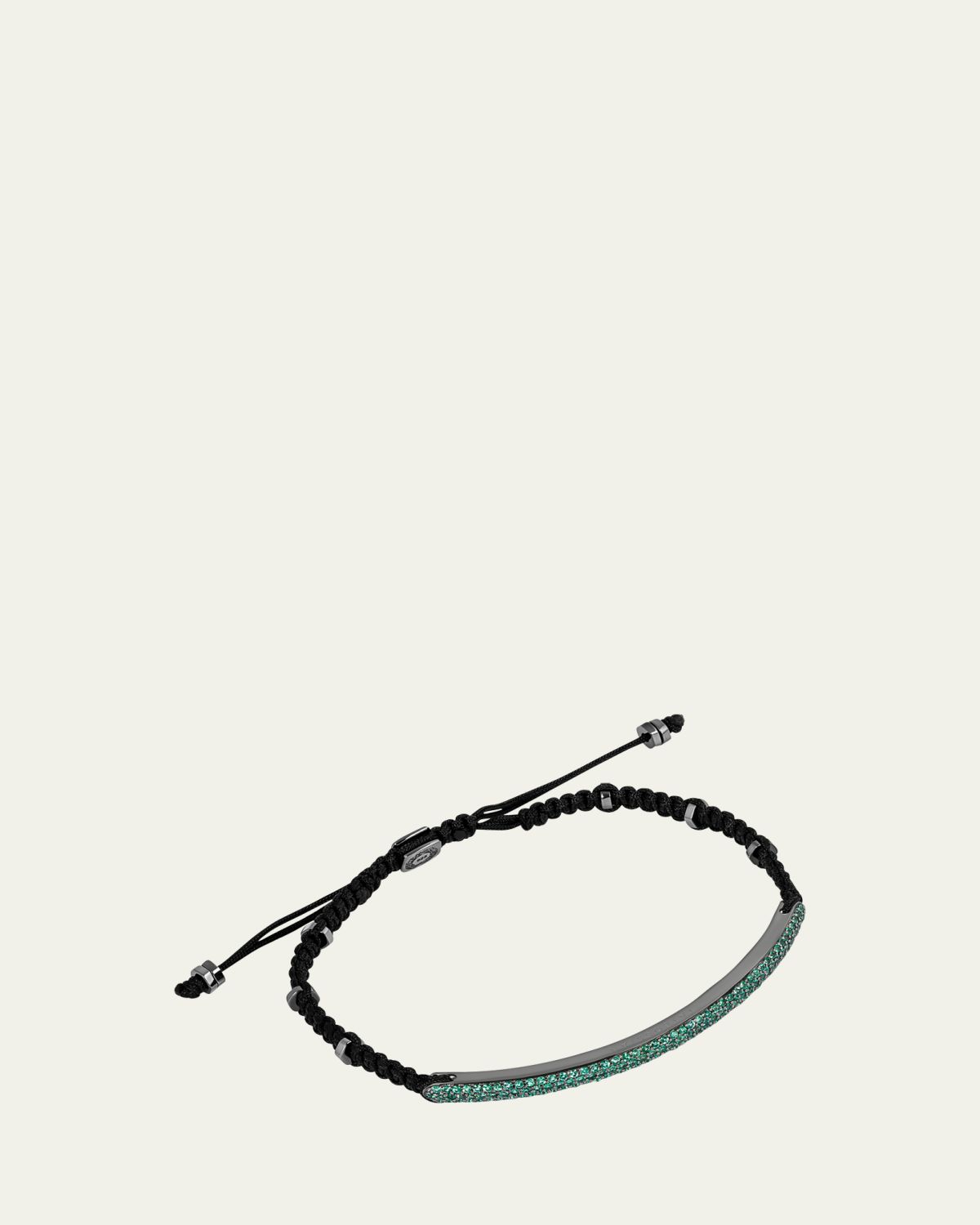 Tateossian Men's Windsor Macrame Pull Bracelet with Green Emeralds