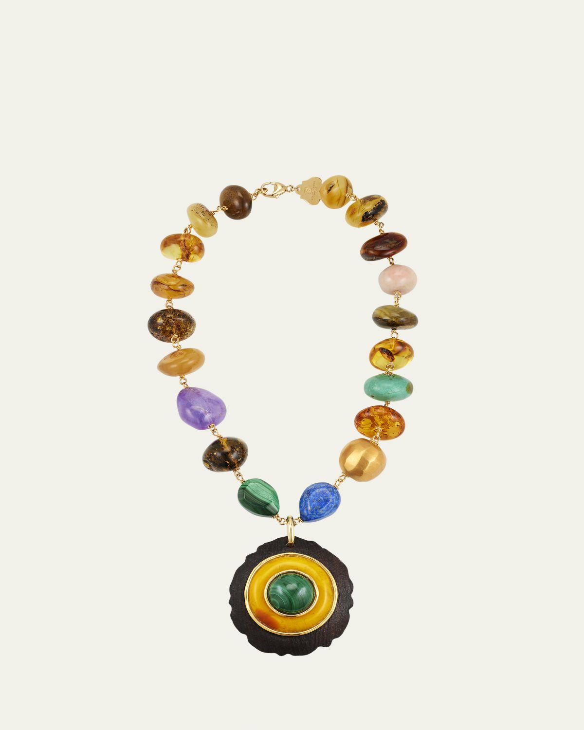 Grazia And Marica Vozza Multi Stone Necklace with Ebony and Amber Charm