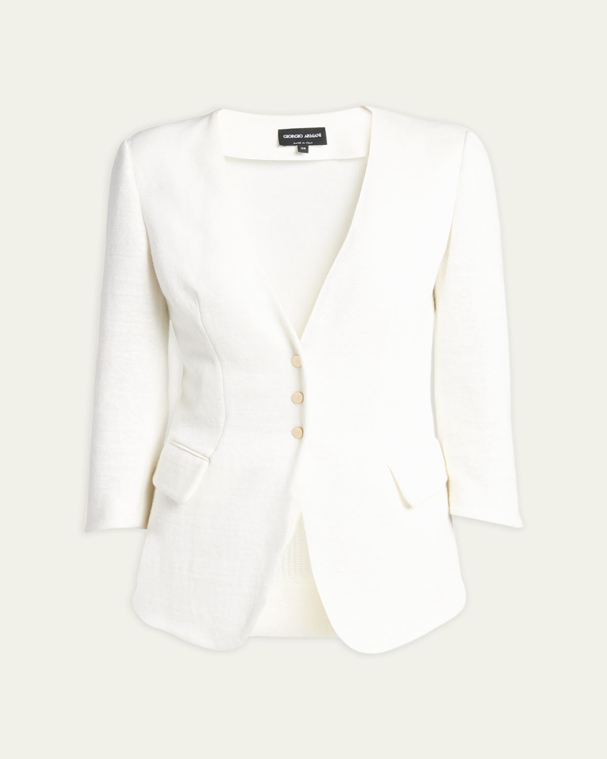 Giorgio Armani Snap Button Three-Quarter-Sleeve Viscose Blazer