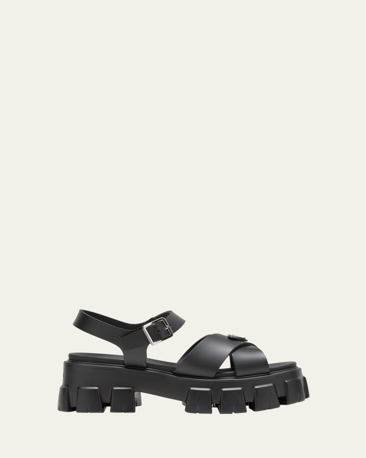 Prada Monolith Crisscross Ankle-Strap Chunky Sandals